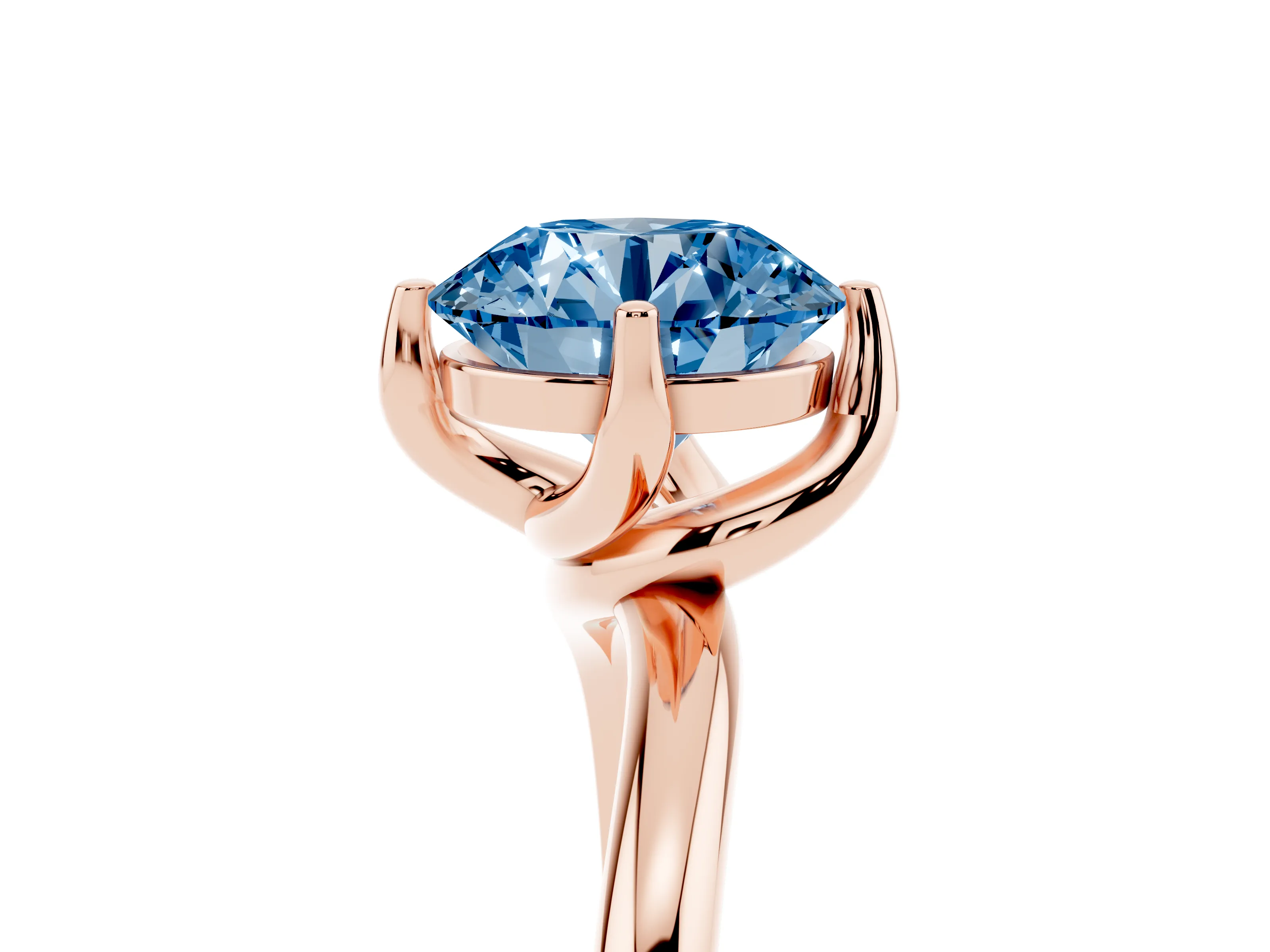 Fancy Blue Round Cut Diamond Solitaire Engagement Ring Set in Rose gold with Classic Plain Band