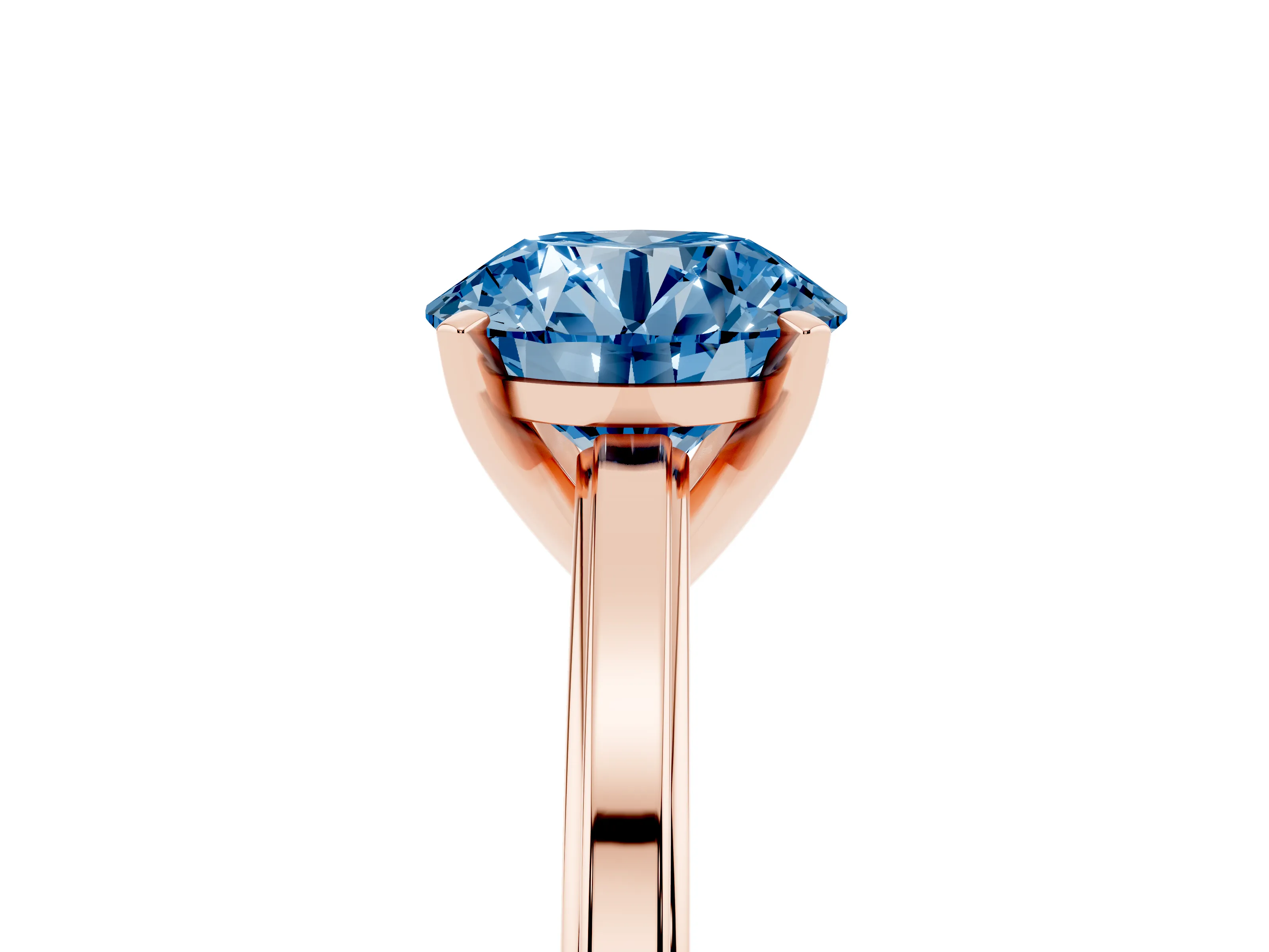 Fancy Blue Round Cut Diamond Solitaire Ring Set in Rose gold with Prong Setting and Classic Band