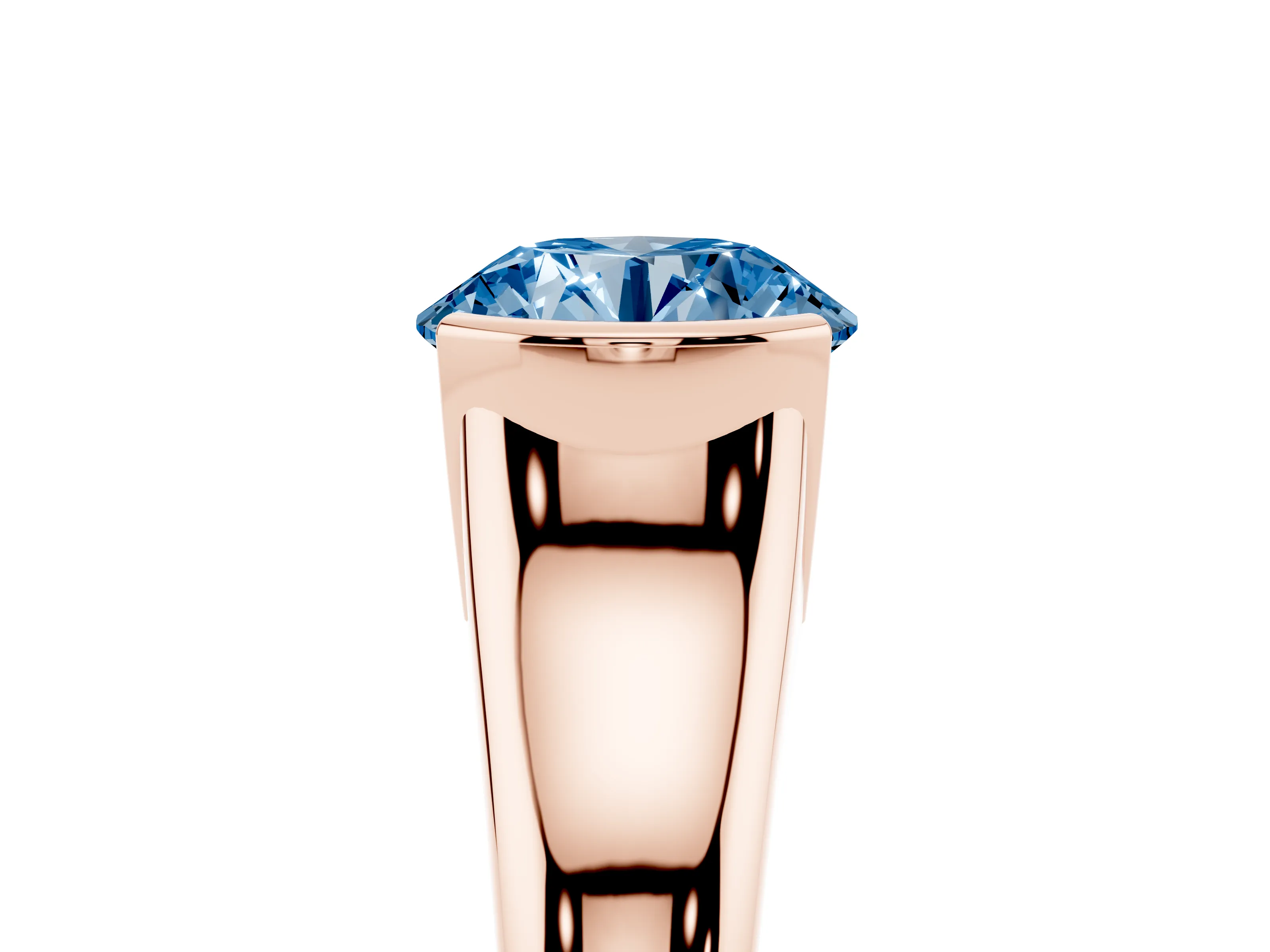 Fancy Blue Round Cut Diamond Solitaire Tension Set Ring Set in Rose gold with Split Shank Band
