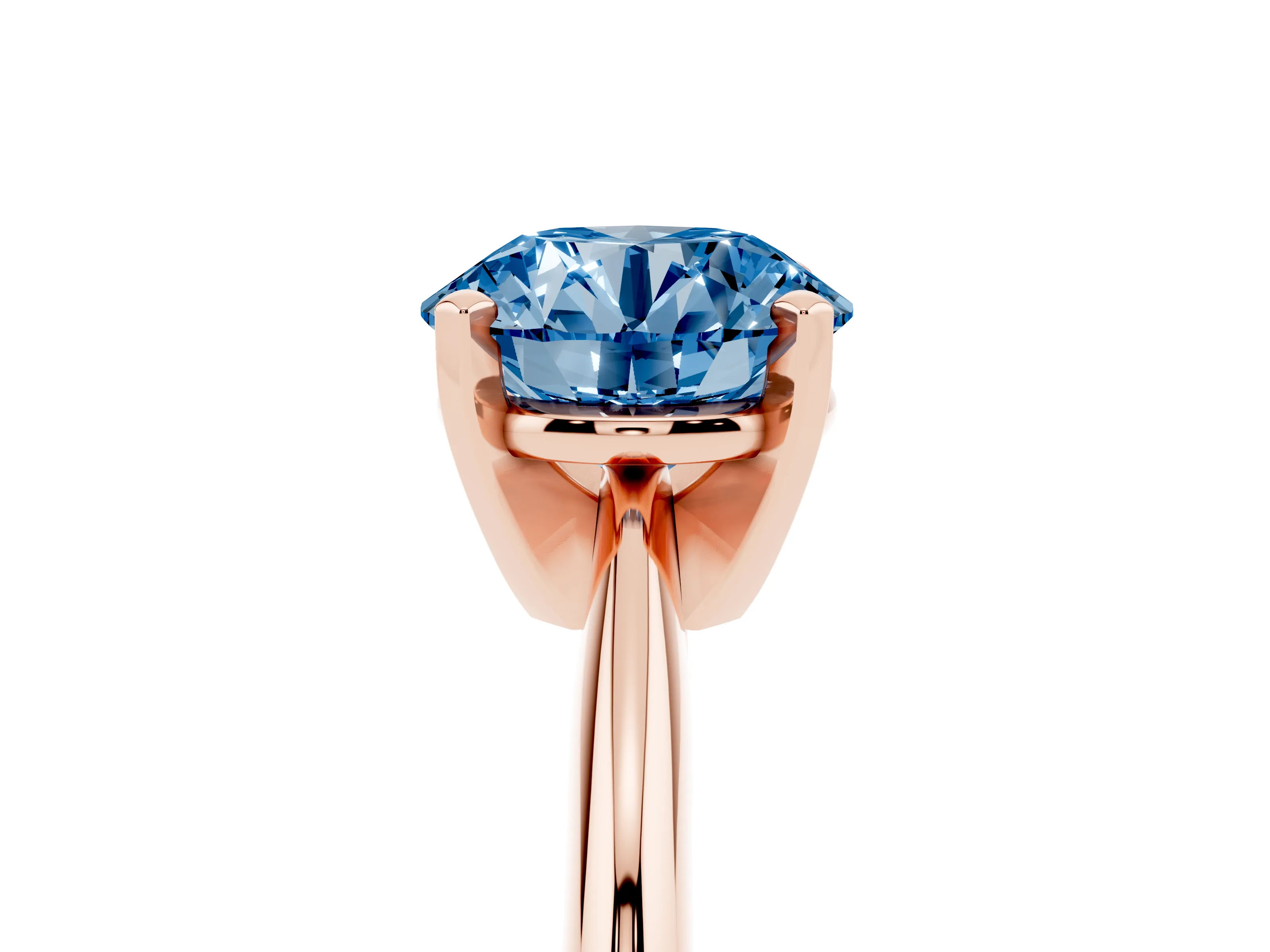 Fancy Blue Round Cut Diamond Solitaire Ring Set in Rose gold with Prong Setting on a Plain Round Band