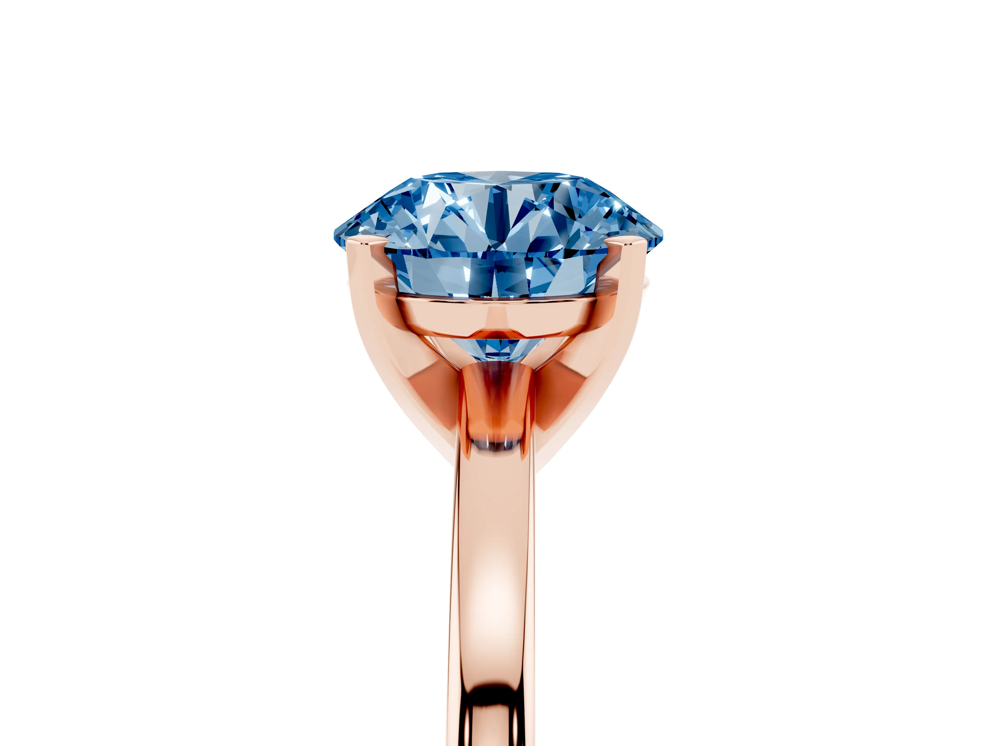 Fancy Blue Round Cut Diamond Solitaire Engagement Ring Set in Rose gold with Prong Setting on a Classic Band