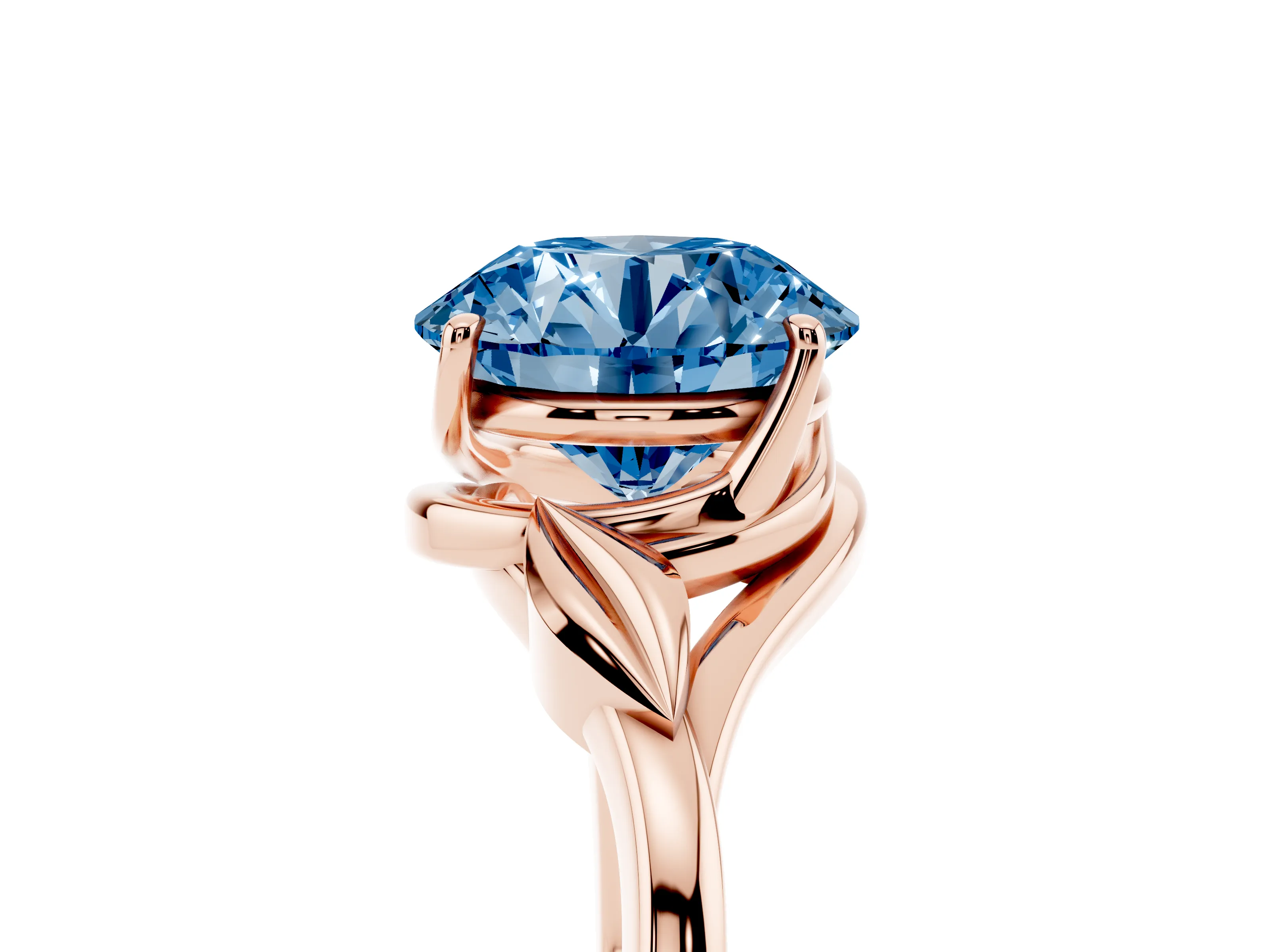 Fancy Blue Round Cut Diamond Solitaire Ring Set in Rose gold with Polished Twist Band