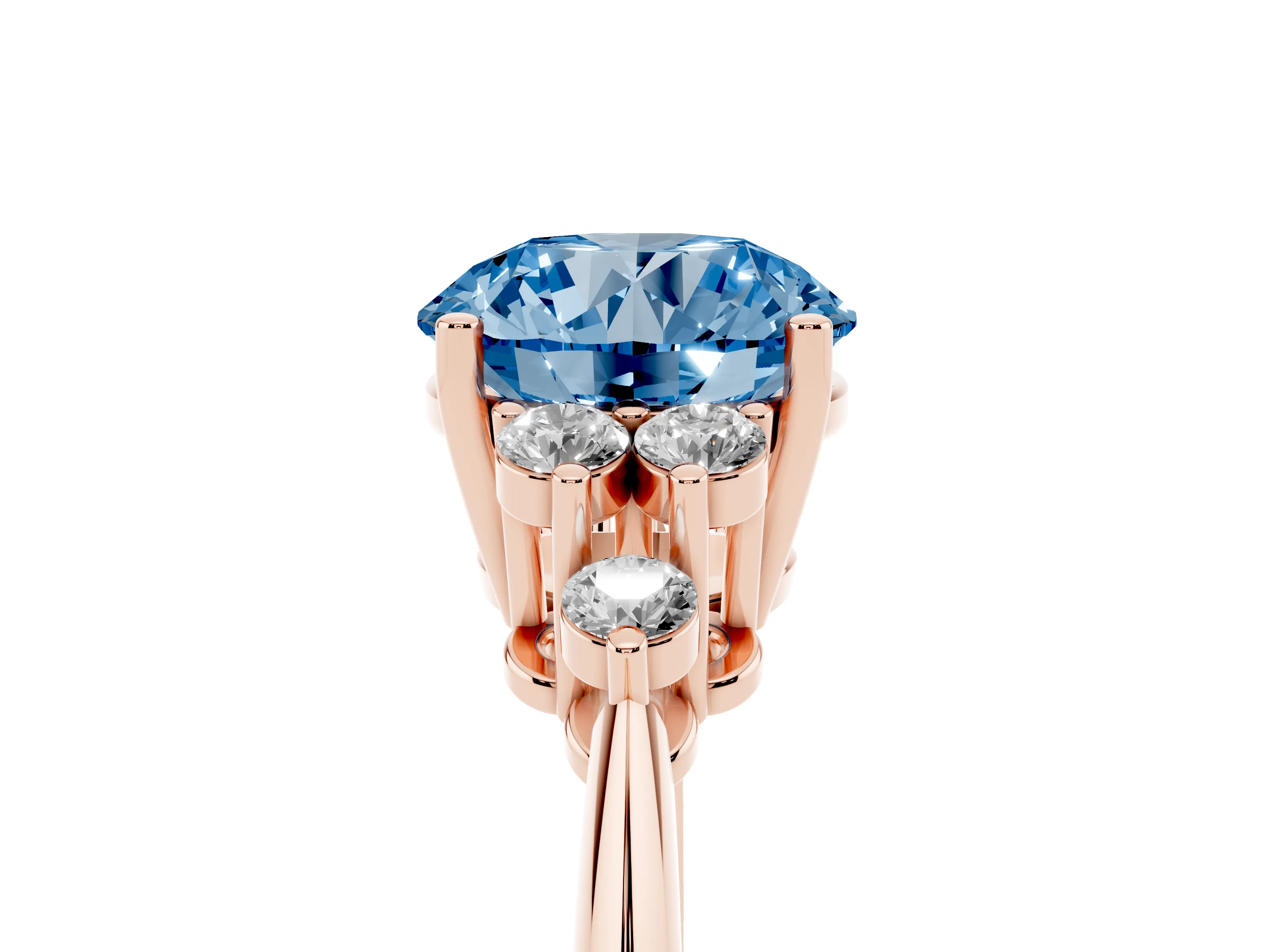 Fancy Blue Round Cut Diamond Cluster Ring Set in Rose gold with Plain Band and Prong Setting