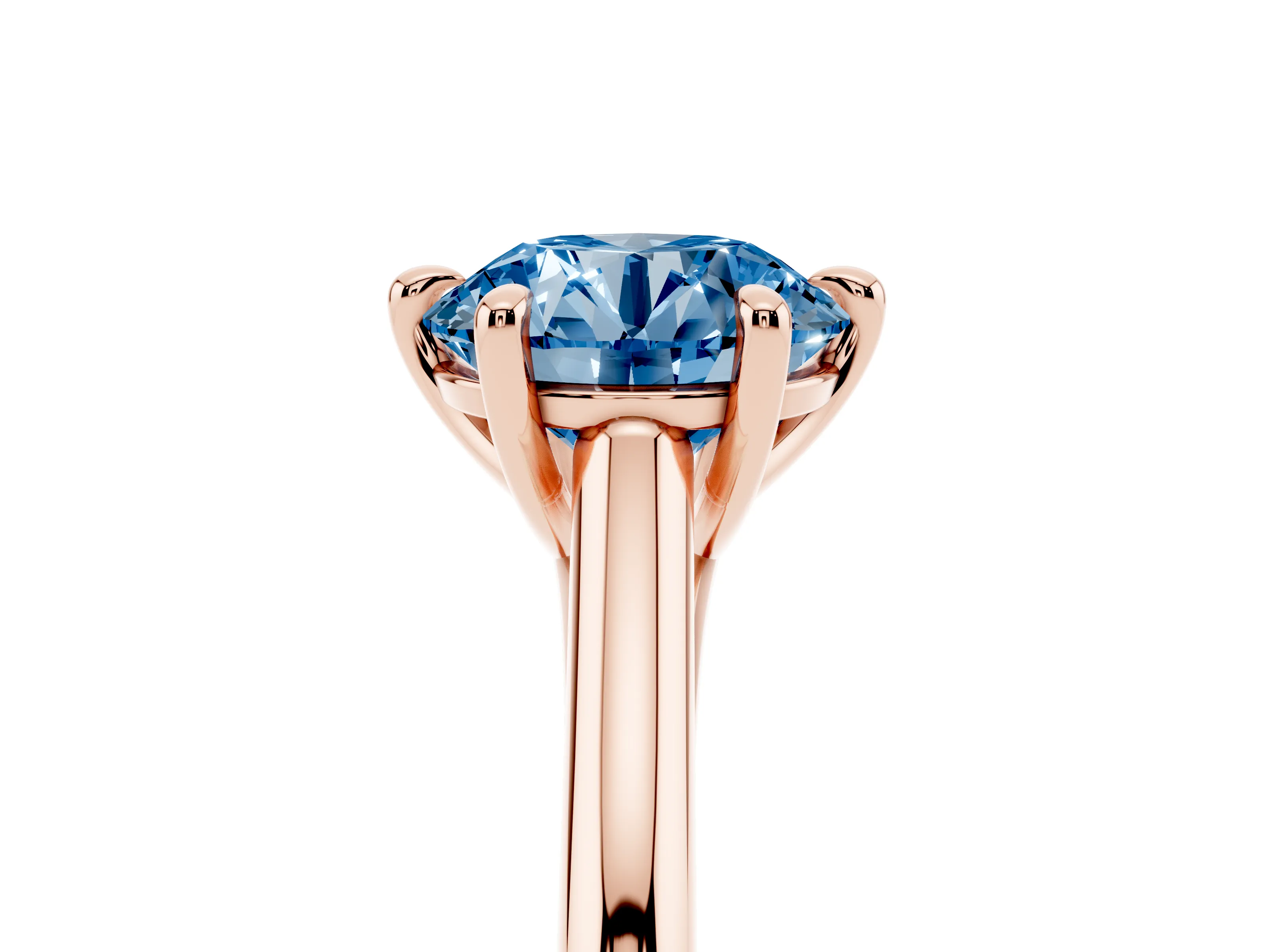 Fancy Blue Round Cut Diamond Solitaire Engagement Ring Set in Rose gold with Prong Setting and Plain Classic Band
