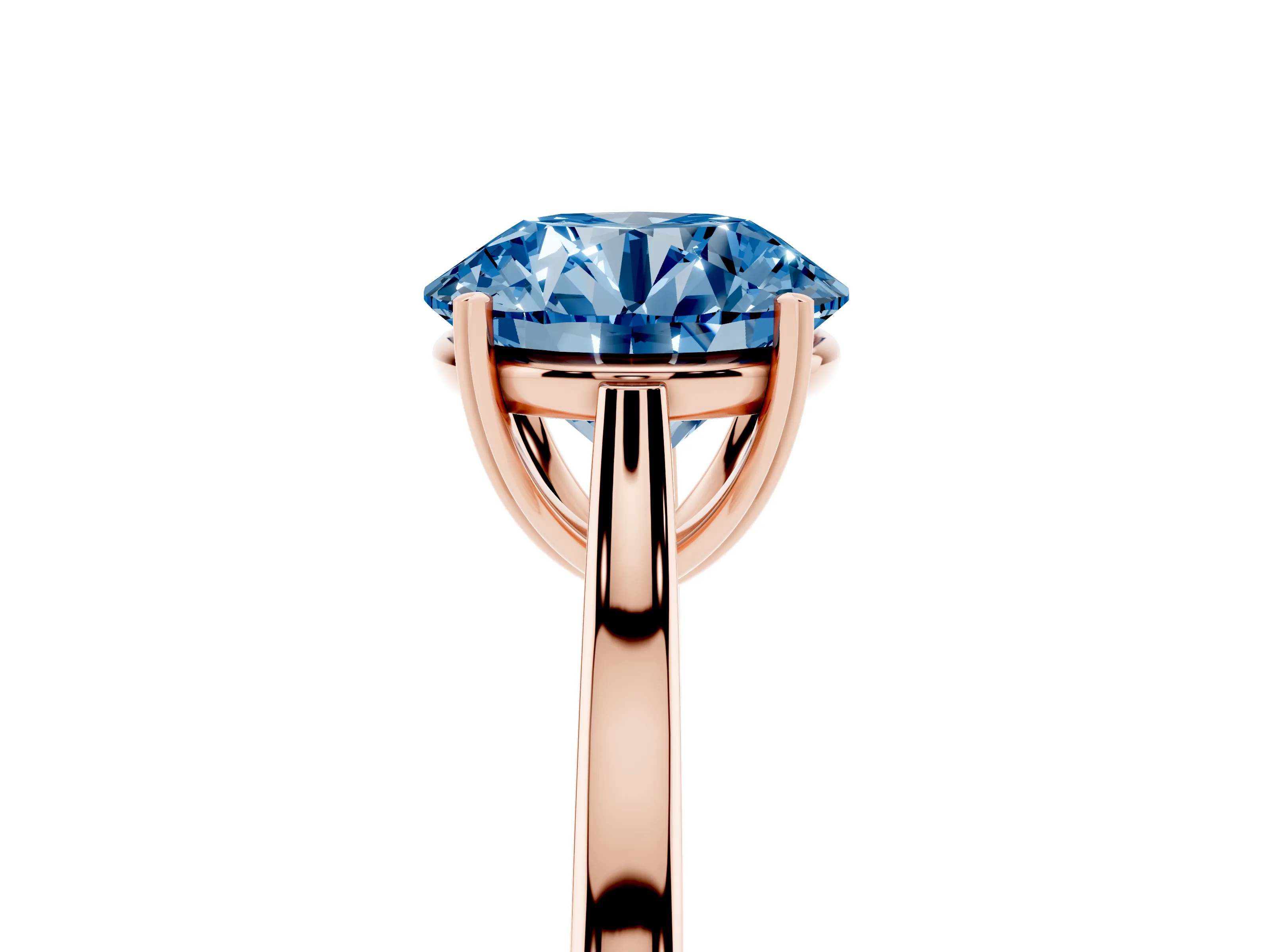Fancy Blue Round Cut Diamond Solitaire Heart Prong Engagement Ring Set in Rose gold with Tapered Band