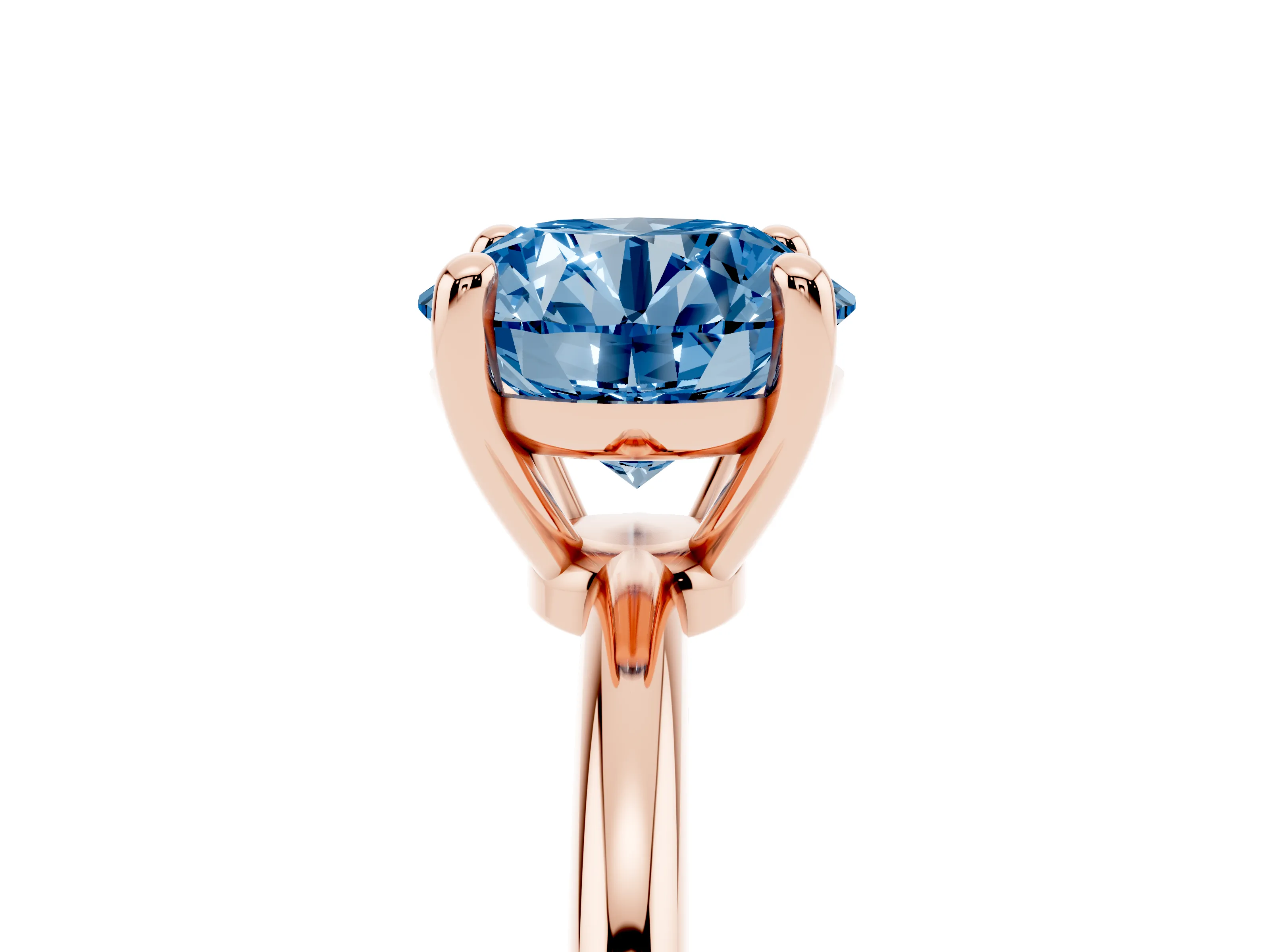 Fancy Blue Round Cut Diamond Solitaire Ring Set in Rose gold with Secure Prong Setting on a Classic Band