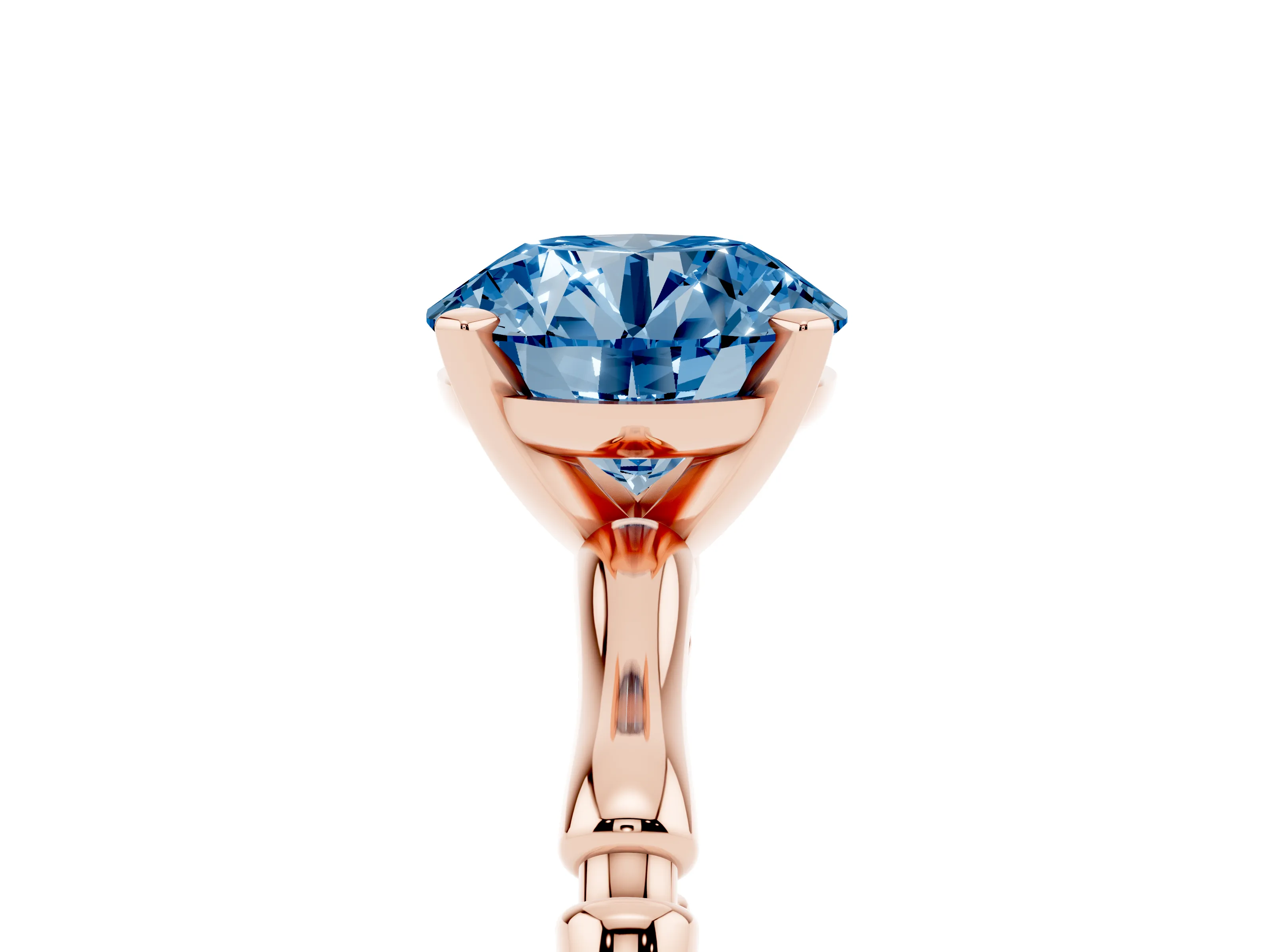 Fancy Blue Round Cut Diamond Solitaire Ring Set in Rose gold with Bamboo Band and Prong Setting