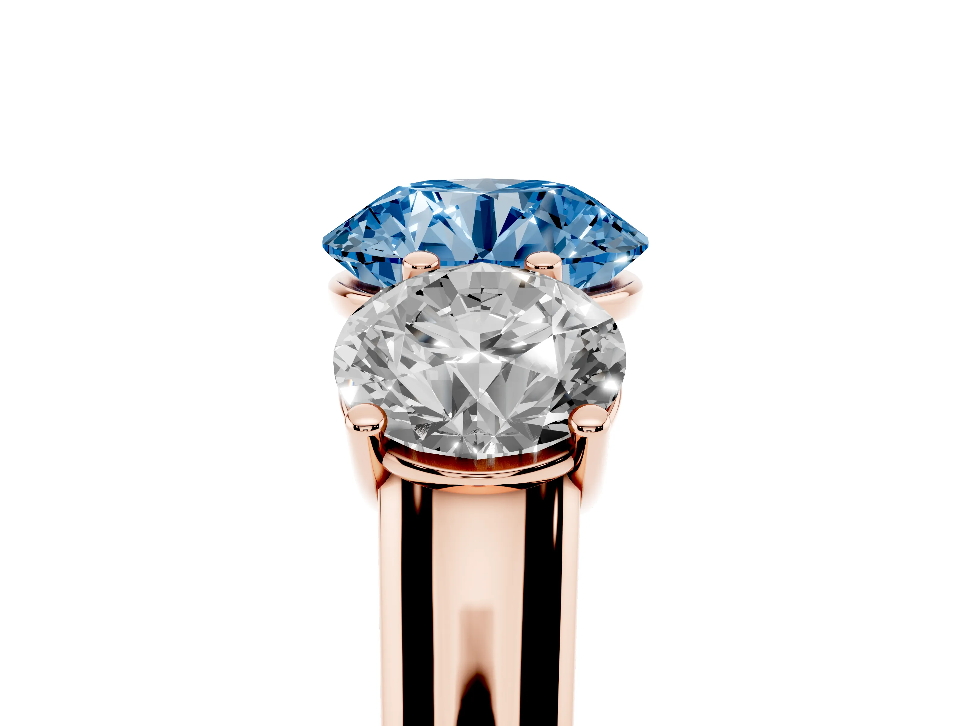 Fancy Blue Round Cut Diamond Three-Stone Ring Set in Rose gold with Plain Polished Band