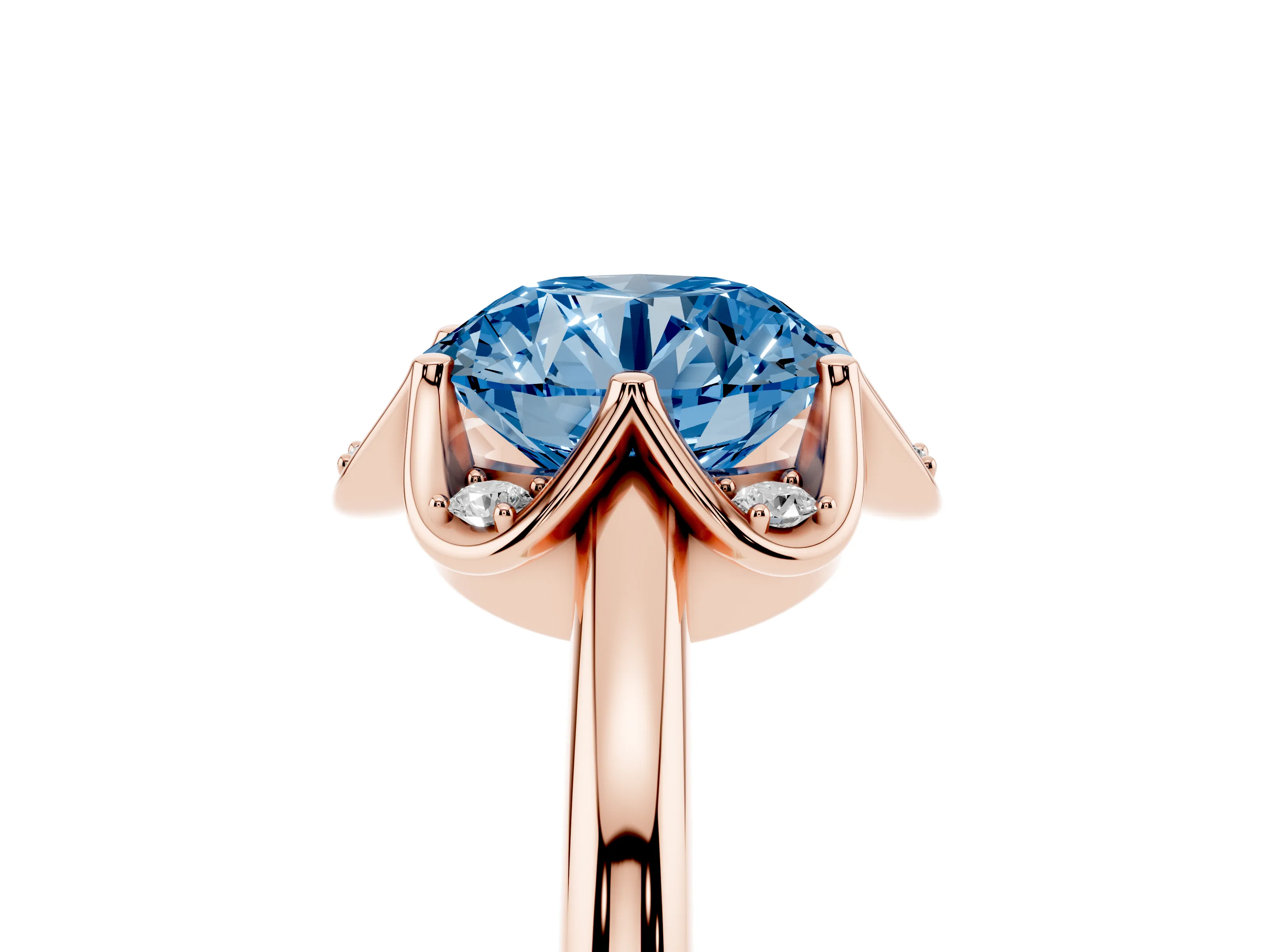 Fancy Blue Round Cut Diamond Round Cluster Halo Ring Set in Rose gold with Solitaire Band and Prong Setting
