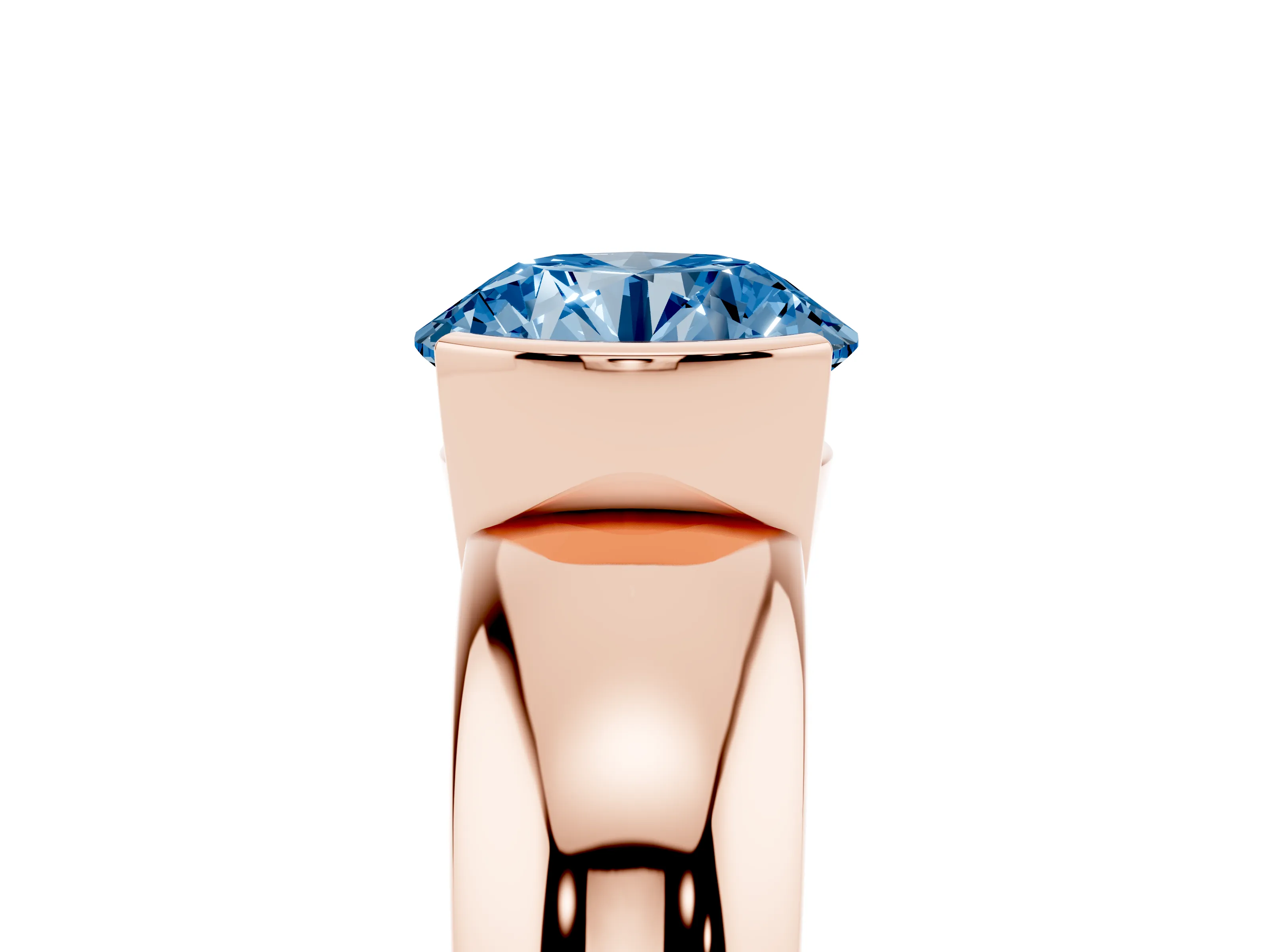 Fancy Blue Round Cut Diamond Solitaire Tension Set Ring Set in Rose gold with Wide Band