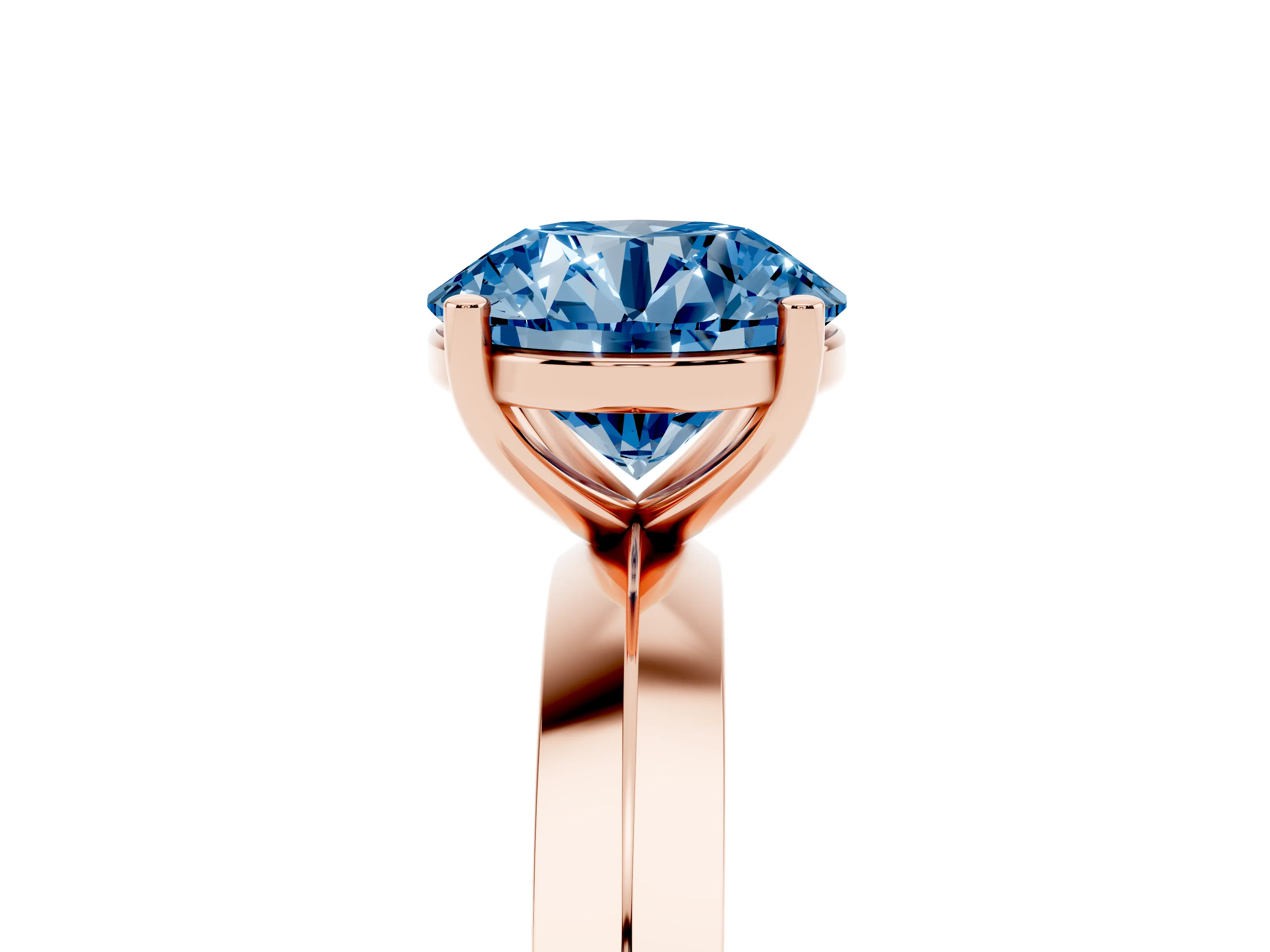 Fancy Blue Round Cut Diamond Solitaire Engagement Ring Set in Rose gold with Flat Band and Prong Setting
