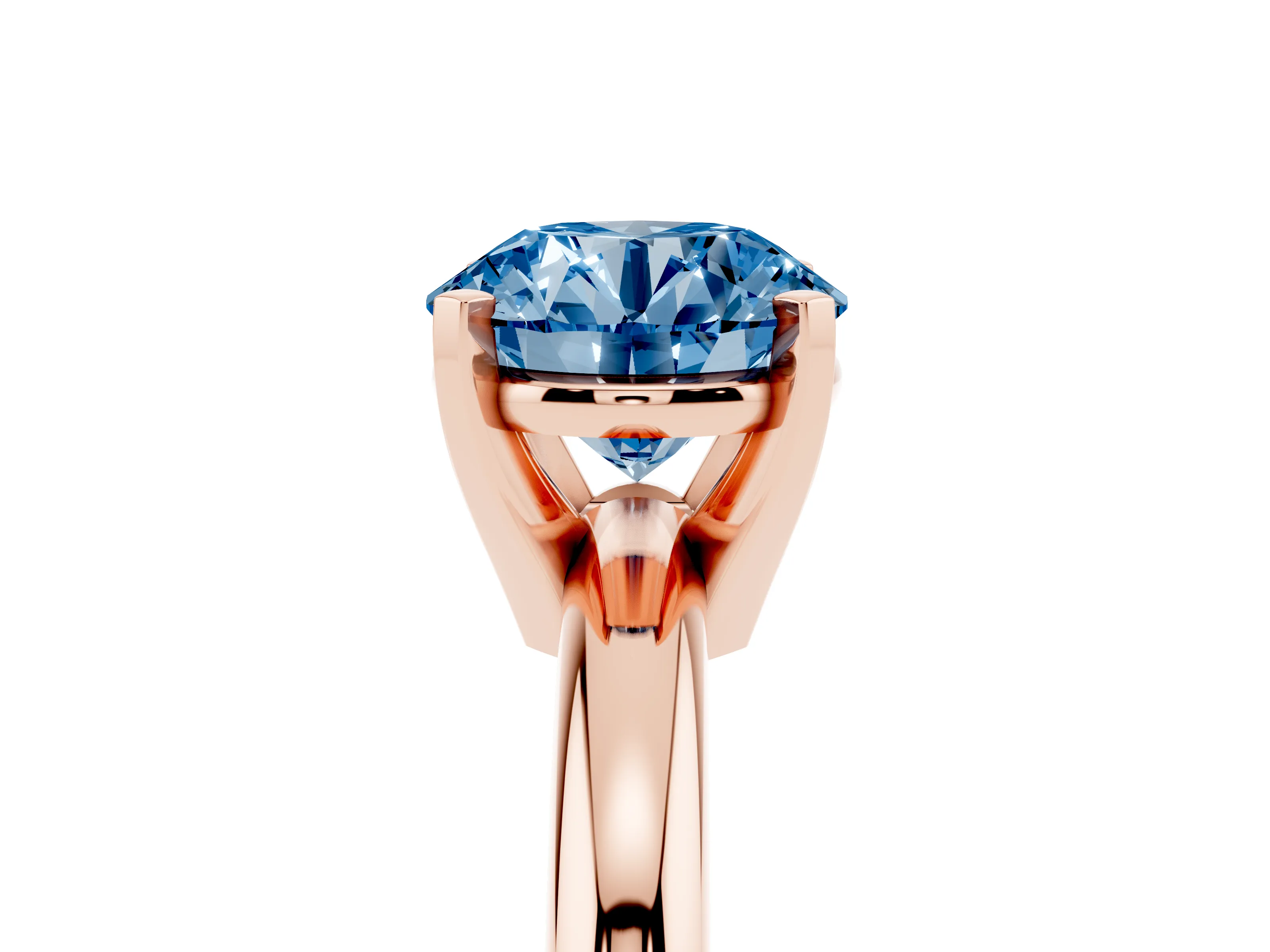 Fancy Blue Round Cut Diamond Solitaire Engagement Ring Set in Rose gold with Round Band and Prong Setting