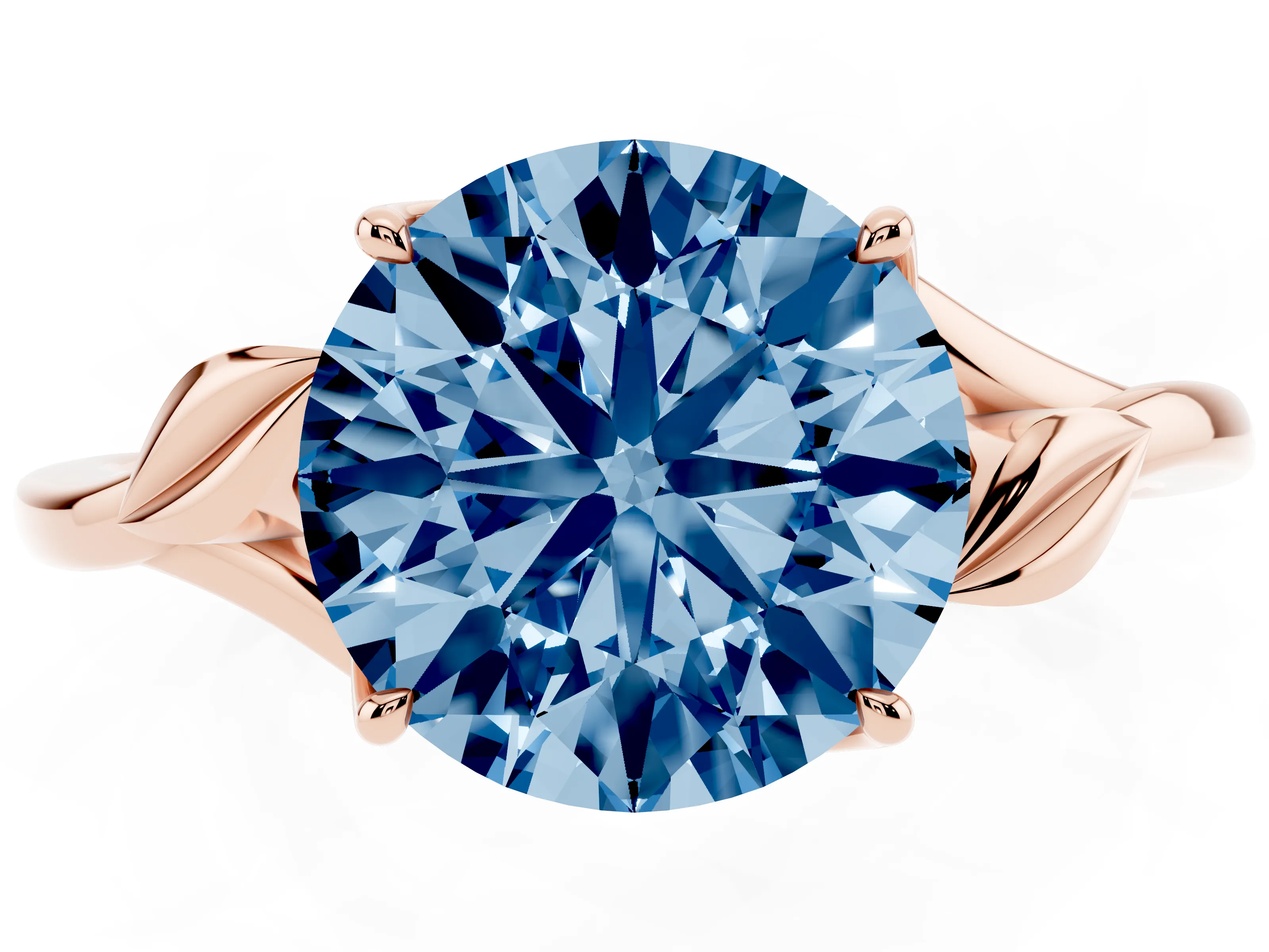 Fancy Blue Round Cut Diamond Solitaire Ring Set in Rose gold with Polished Twist Band