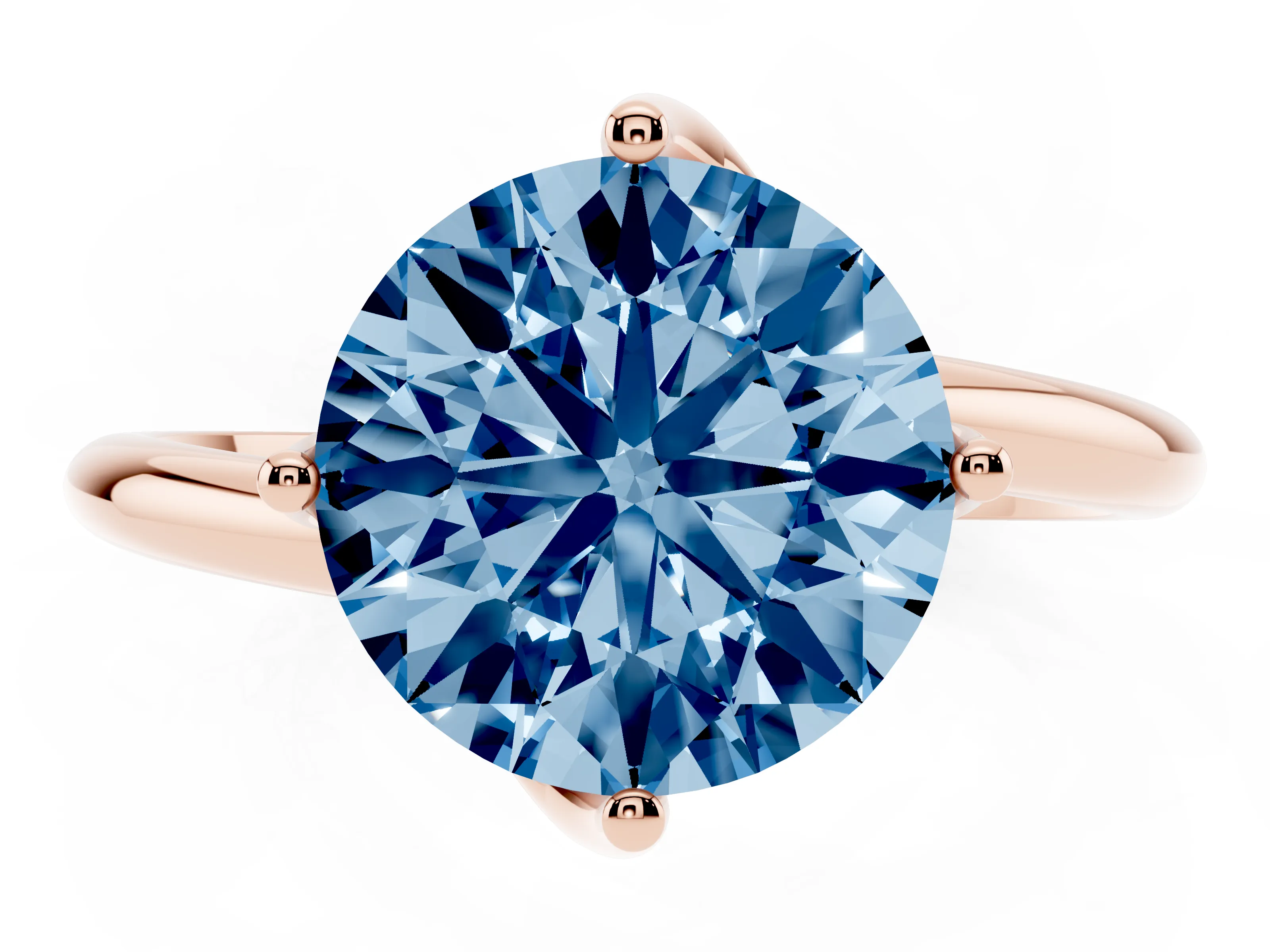 Fancy Blue Round Cut Diamond Solitaire Engagement Ring Set in Rose gold with Classic Plain Band
