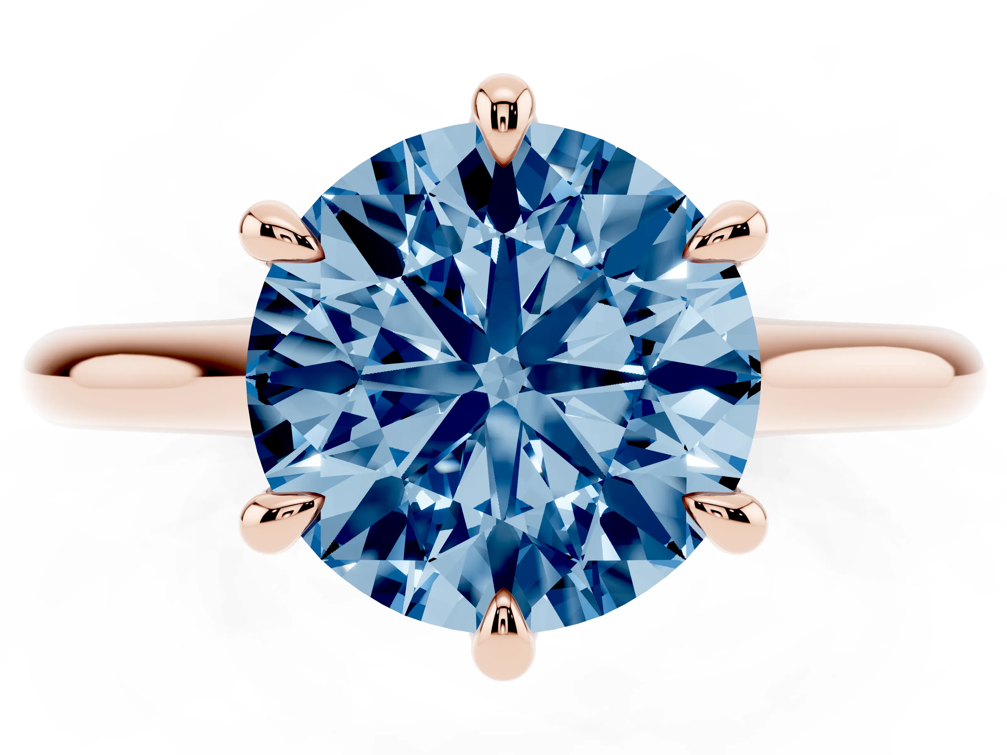 Fancy Blue Round Cut Diamond Solitaire Engagement Ring Set in Rose gold with Prong Setting and Plain Classic Band