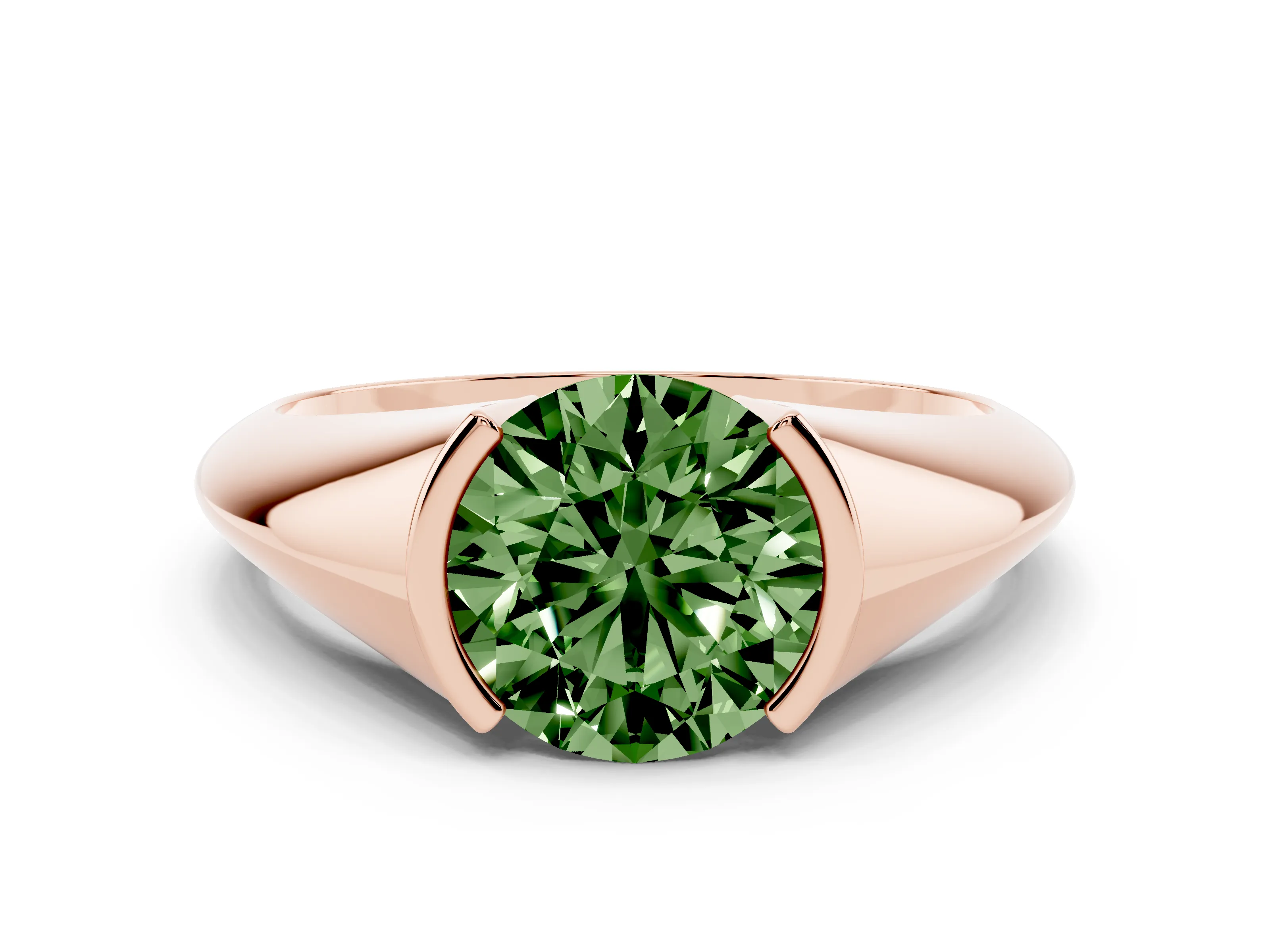 Fancy Green Round Cut Diamond Solitaire Tension Set Ring Set in Rose gold