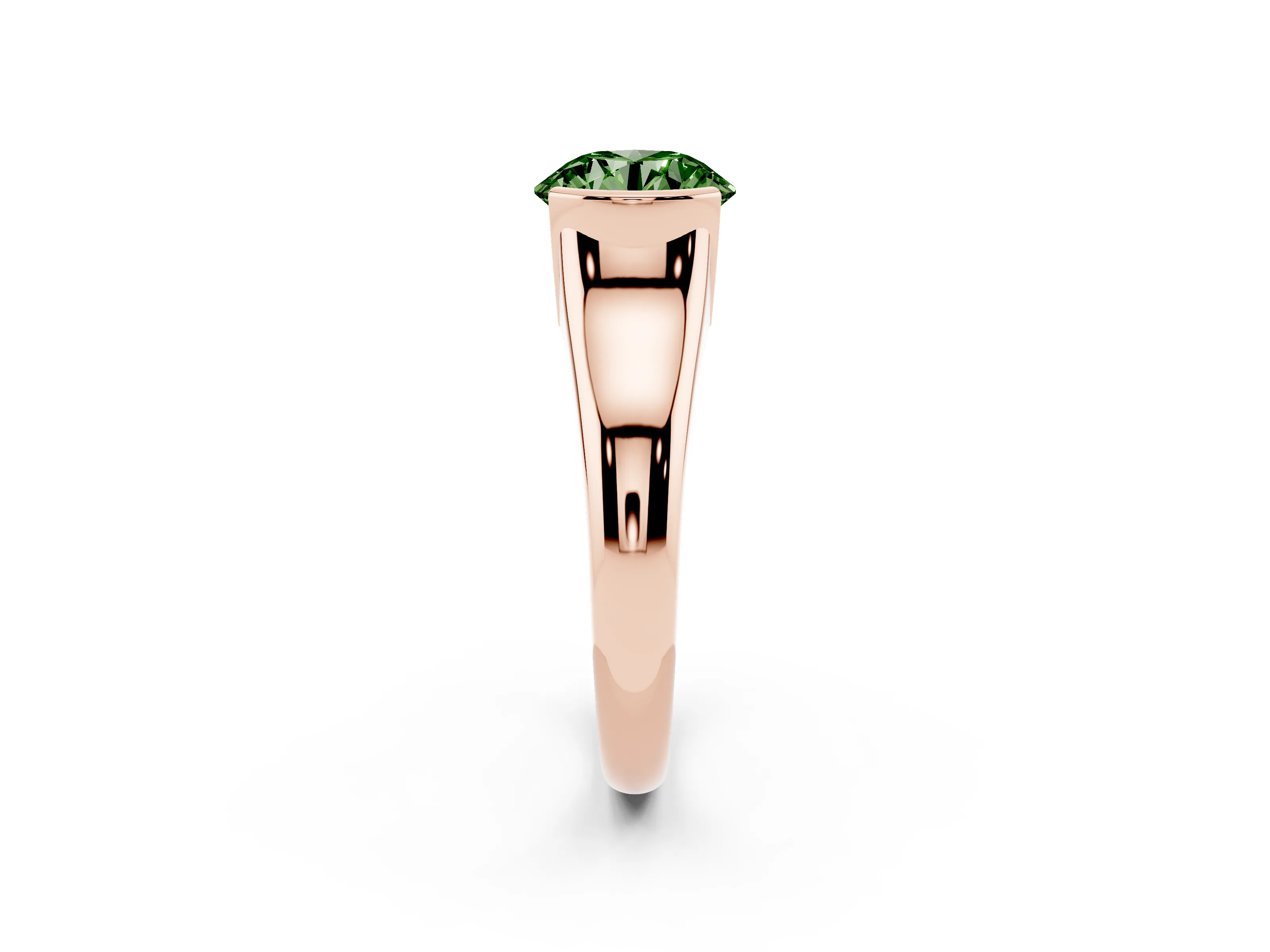 Fancy Green Round Cut Diamond Solitaire Tension Set Ring Set in Rose gold with Split Shank Band