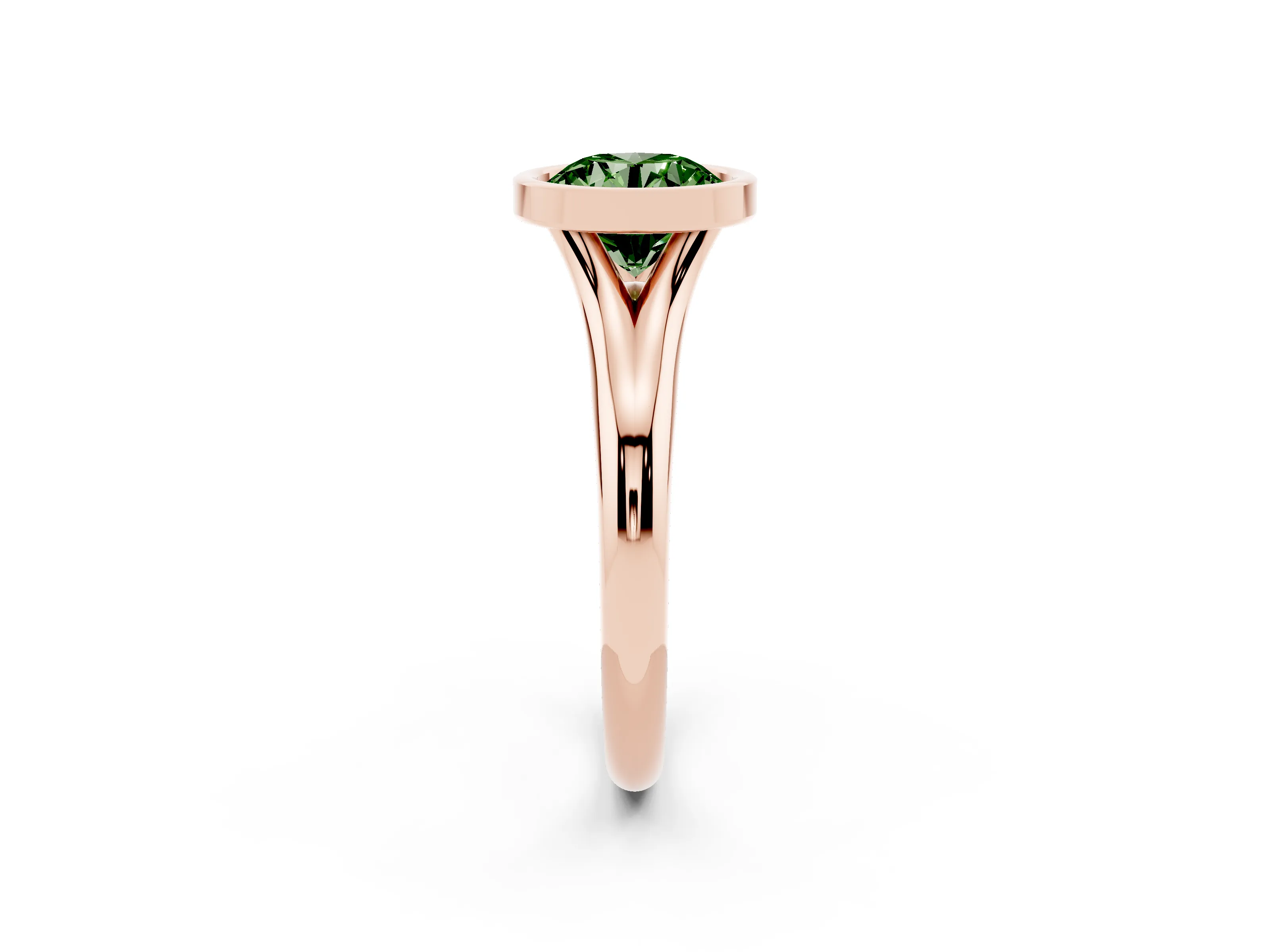 Fancy Green Bezel Set Round Cut Diamond Solitaire Ring Set in Rose gold with Smooth Band