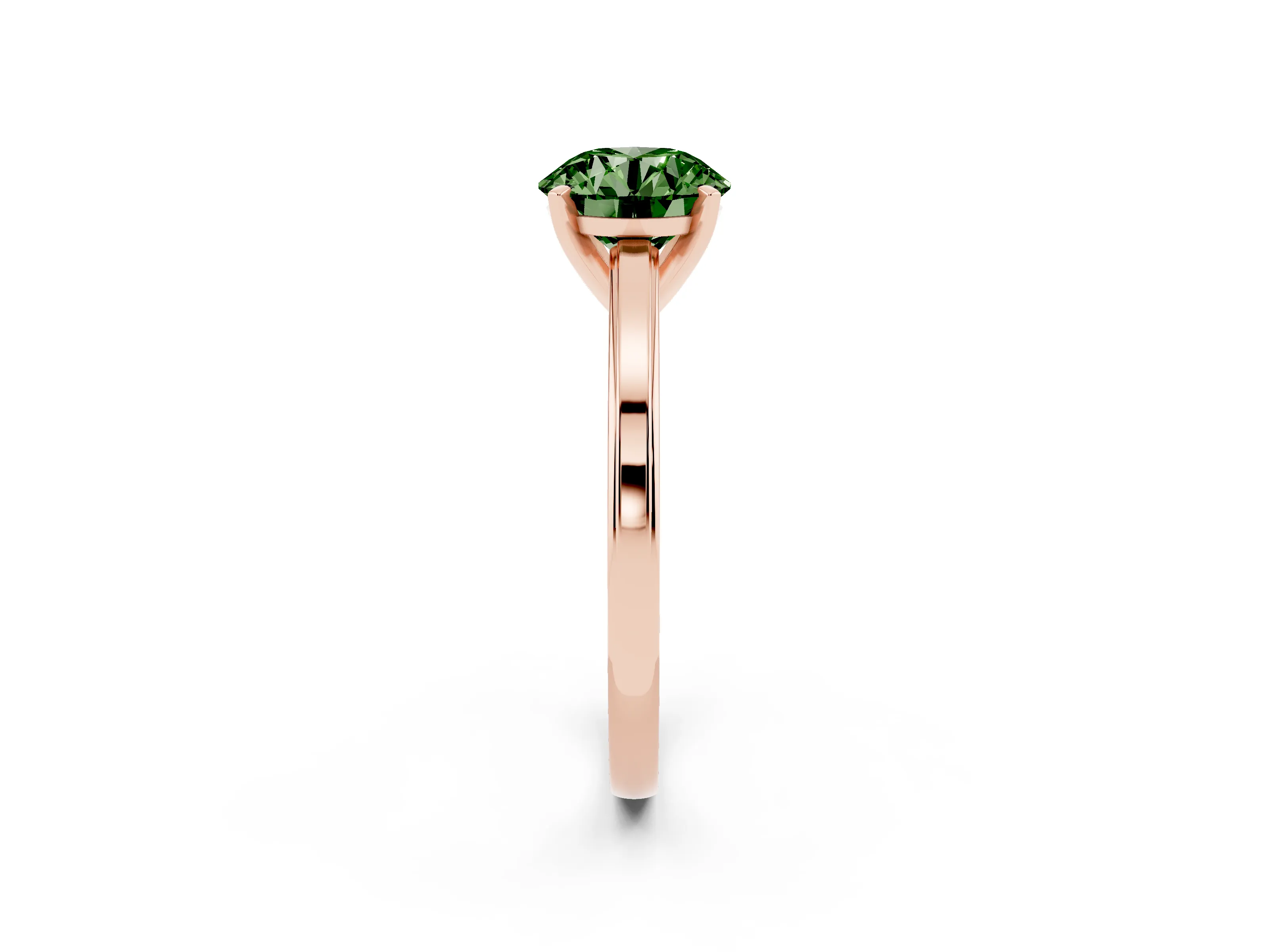 Fancy Green Round Cut Diamond Solitaire Ring Set in Rose gold with Prong Setting and Classic Band