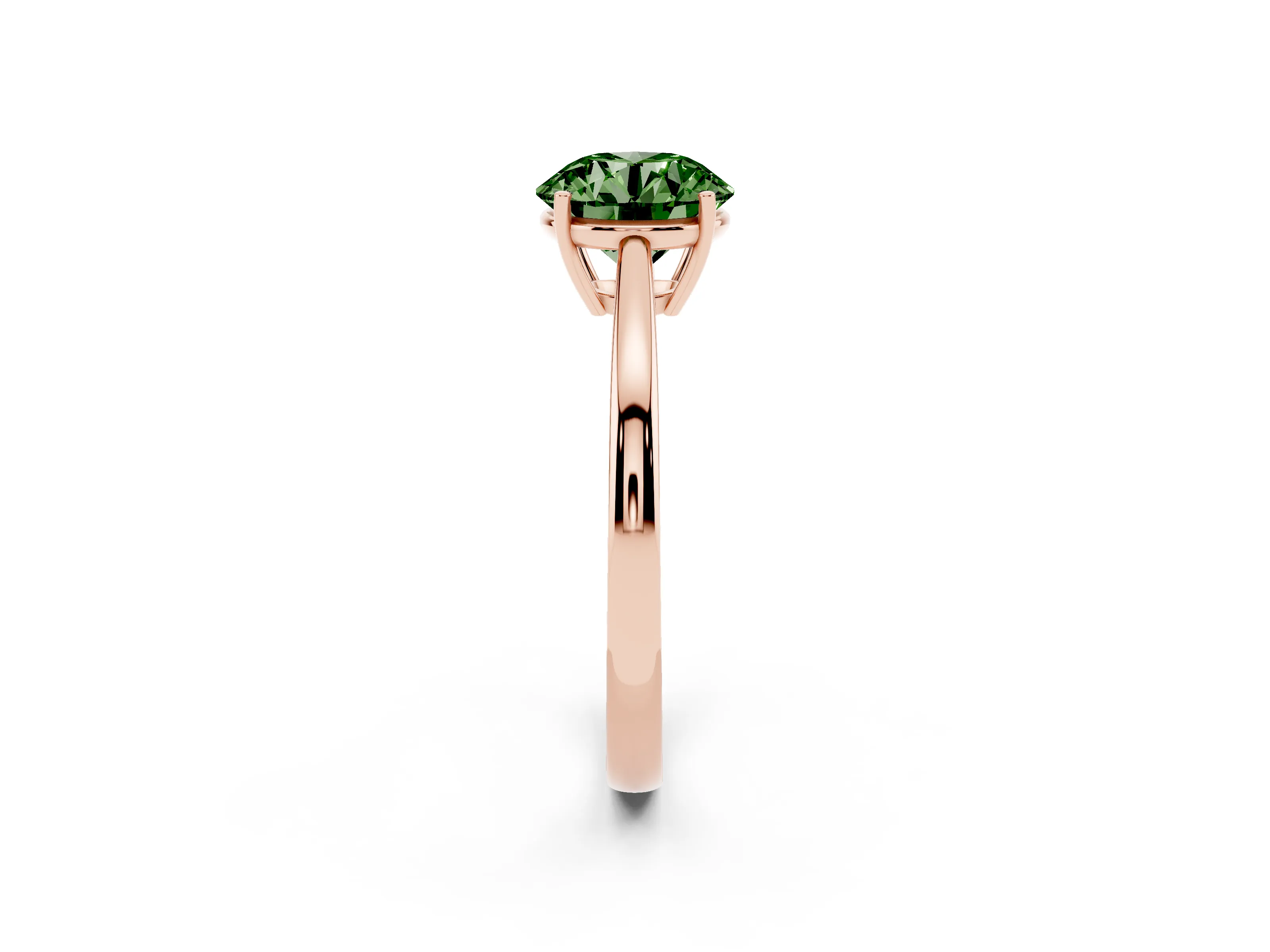 Fancy Green Round Cut Diamond Solitaire Ring Set in Rose gold with Split Shank and Prong Setting