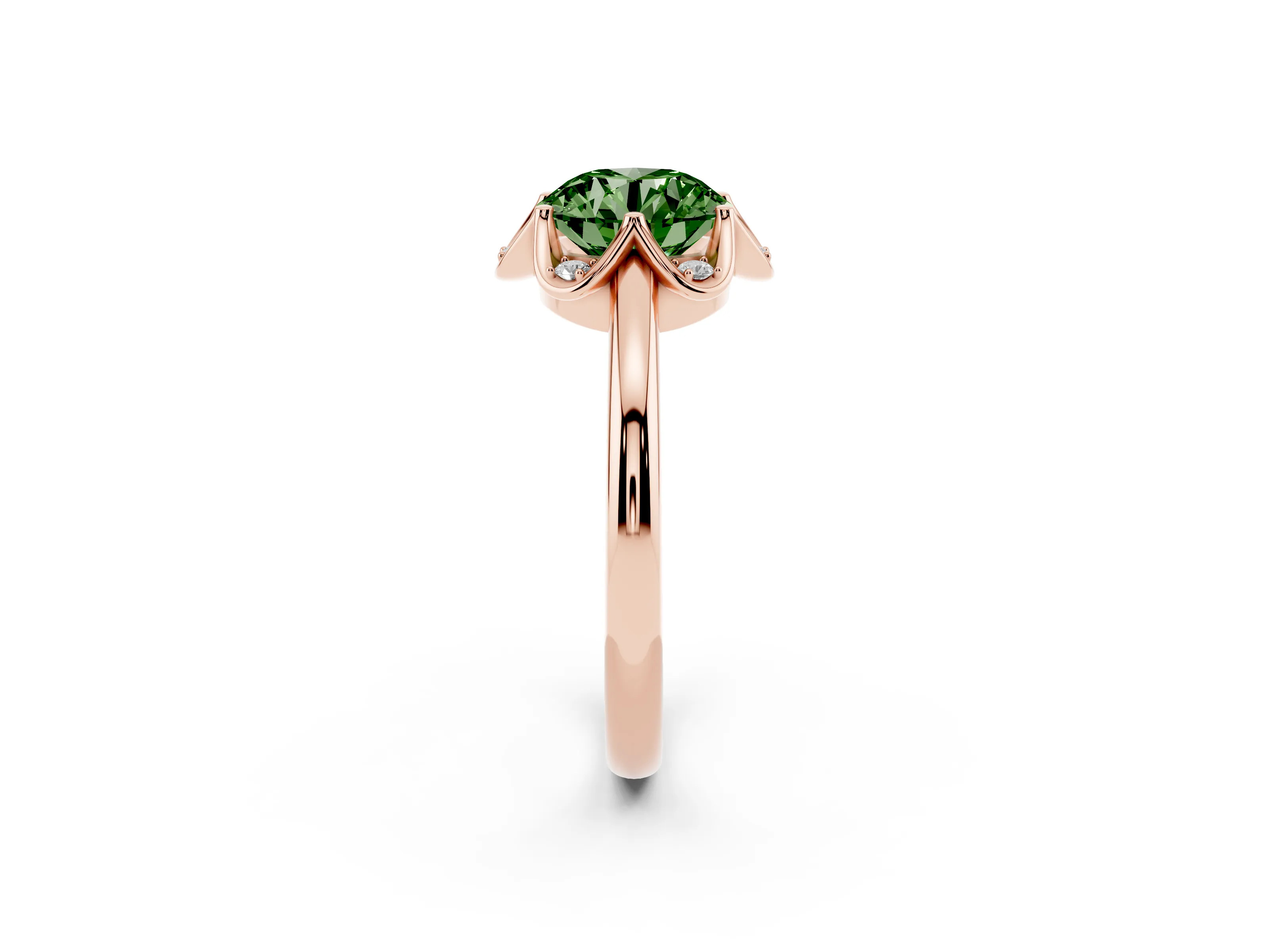 Fancy Green Round Cut Diamond Round Cluster Halo Ring Set in Rose gold with Solitaire Band and Prong Setting