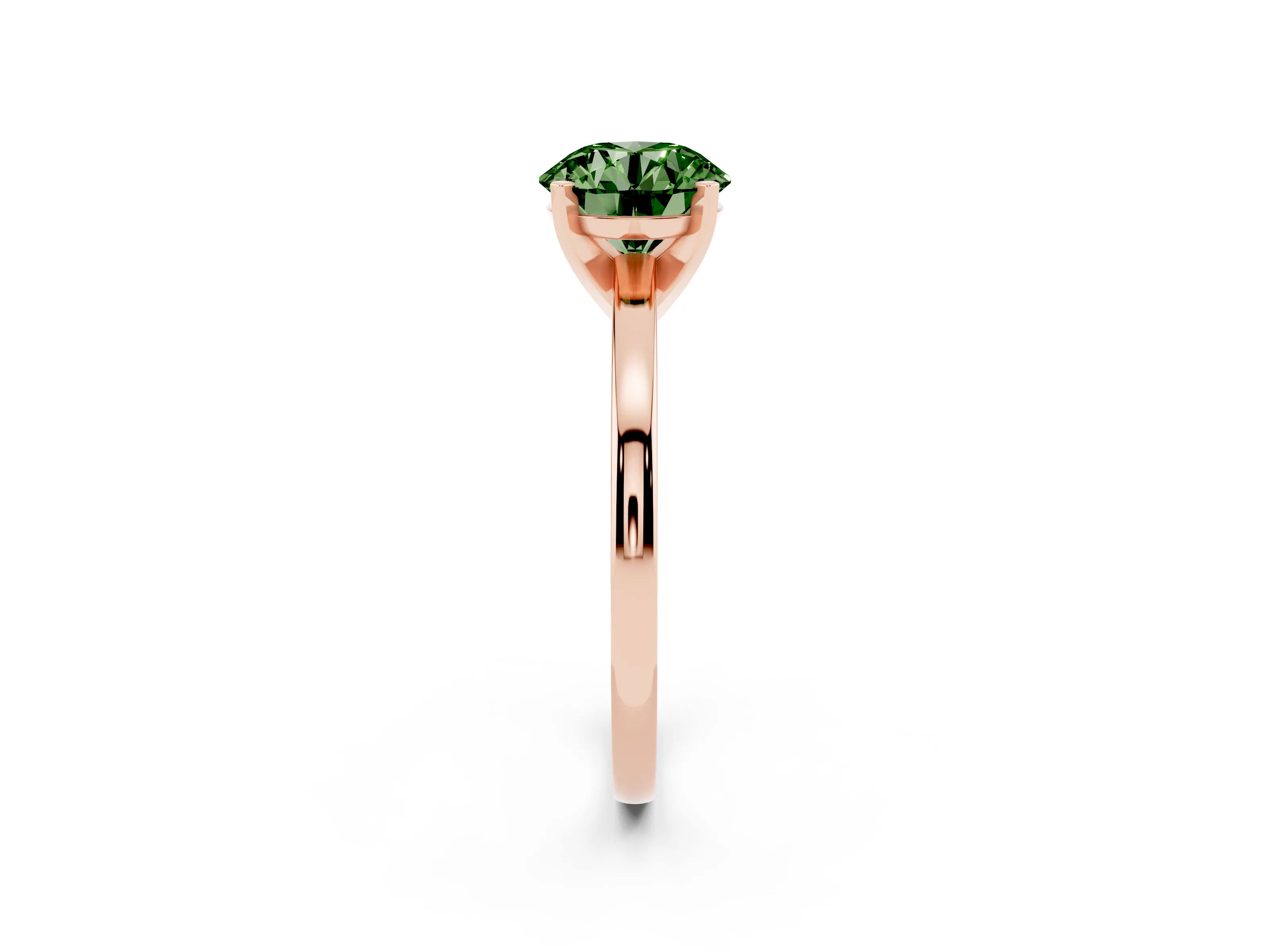Fancy Green Round Cut Diamond Solitaire Engagement Ring Set in Rose gold with Prong Setting on a Classic Band