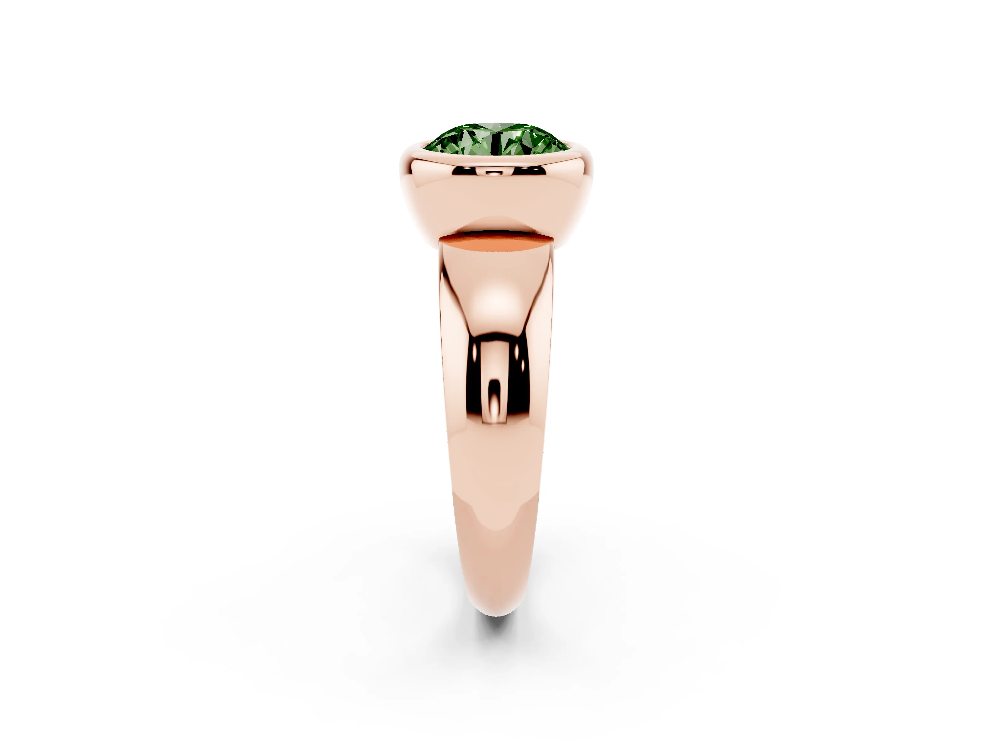 Fancy Green Bezel Set Round Cut Diamond Solitaire Ring Set in Rose gold with Wide Band