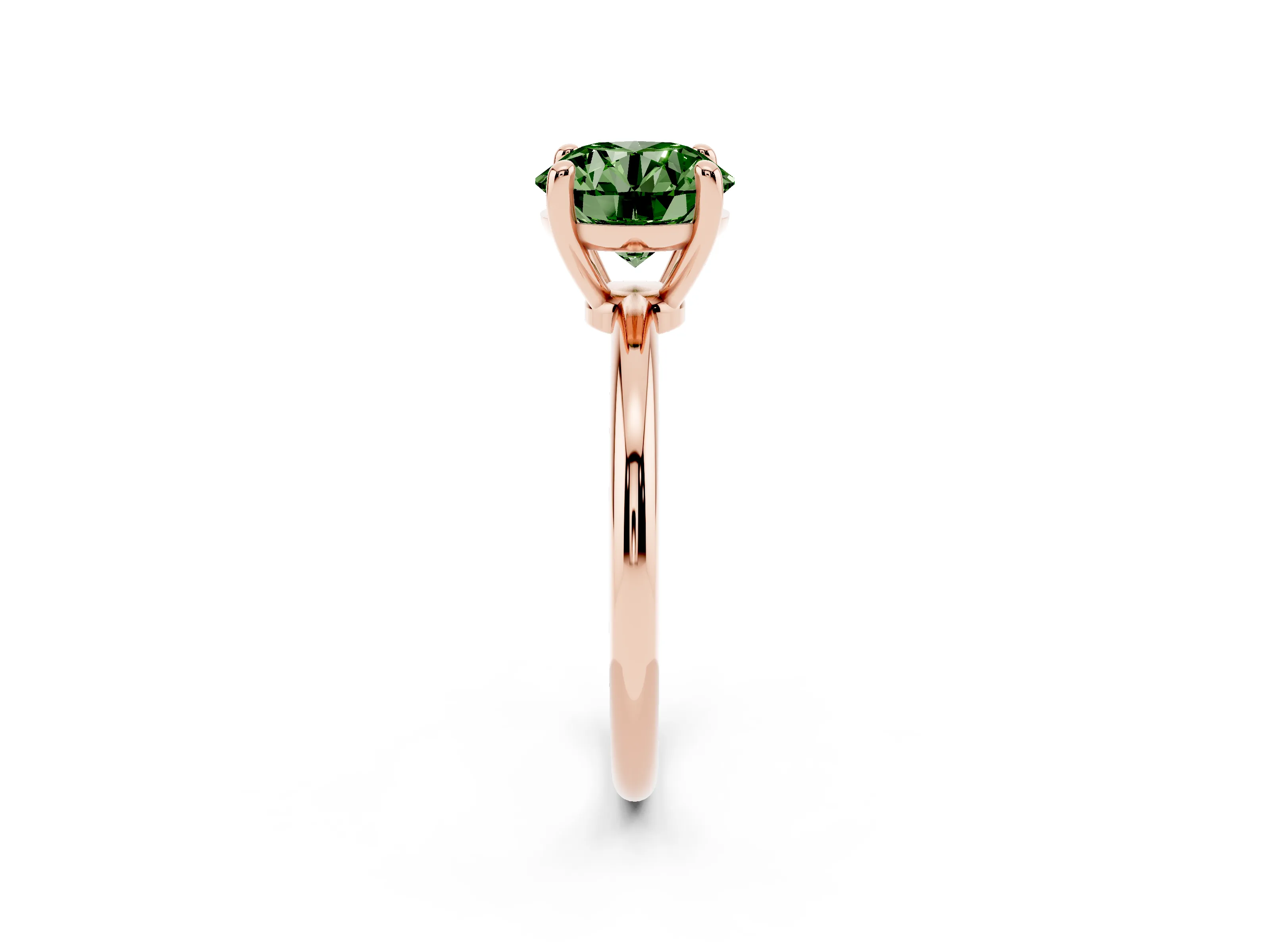 Fancy Green Round Cut Diamond Solitaire Ring Set in Rose gold with Secure Prong Setting on a Classic Band