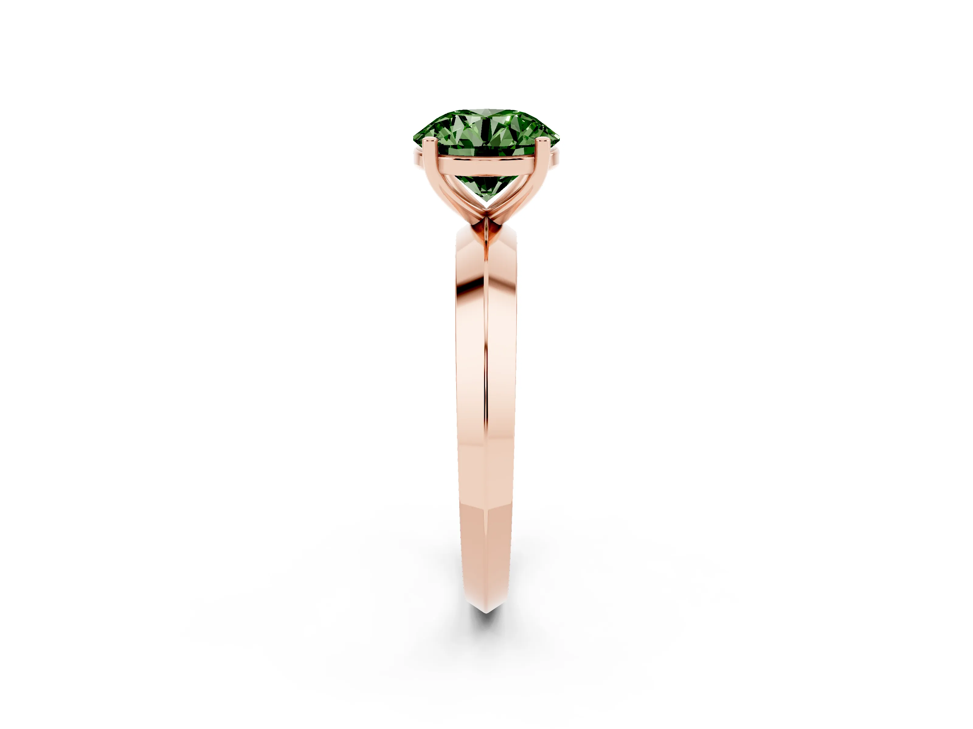 Fancy Green Round Cut Diamond Solitaire Engagement Ring Set in Rose gold with Flat Band and Prong Setting