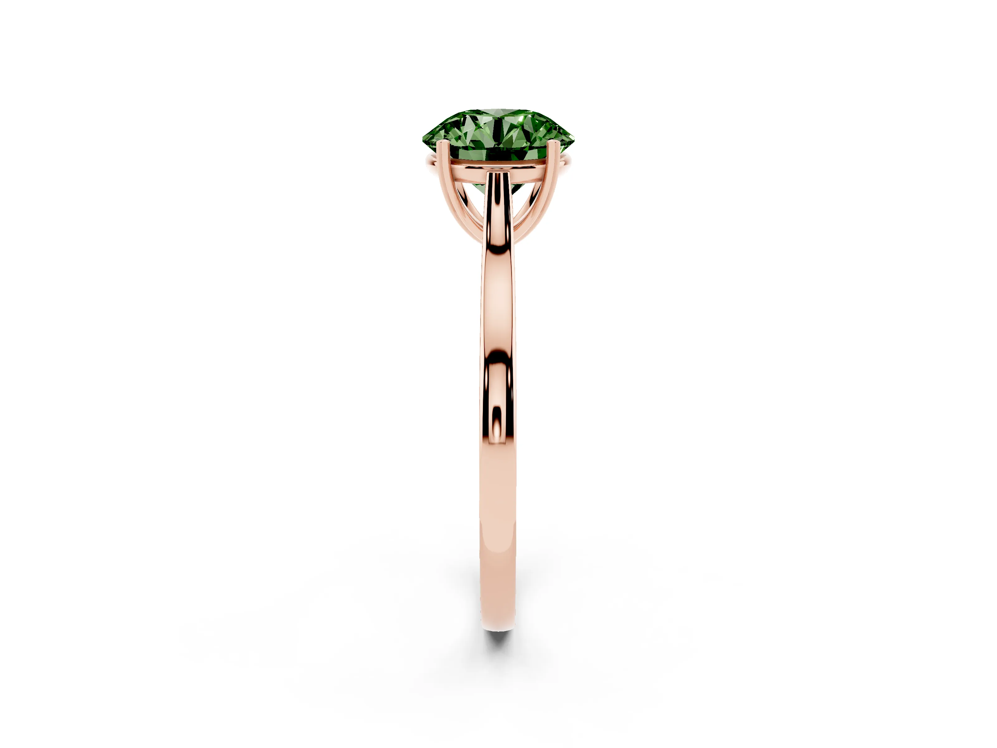 Fancy Green Round Cut Diamond Solitaire Heart Prong Engagement Ring Set in Rose gold with Tapered Band