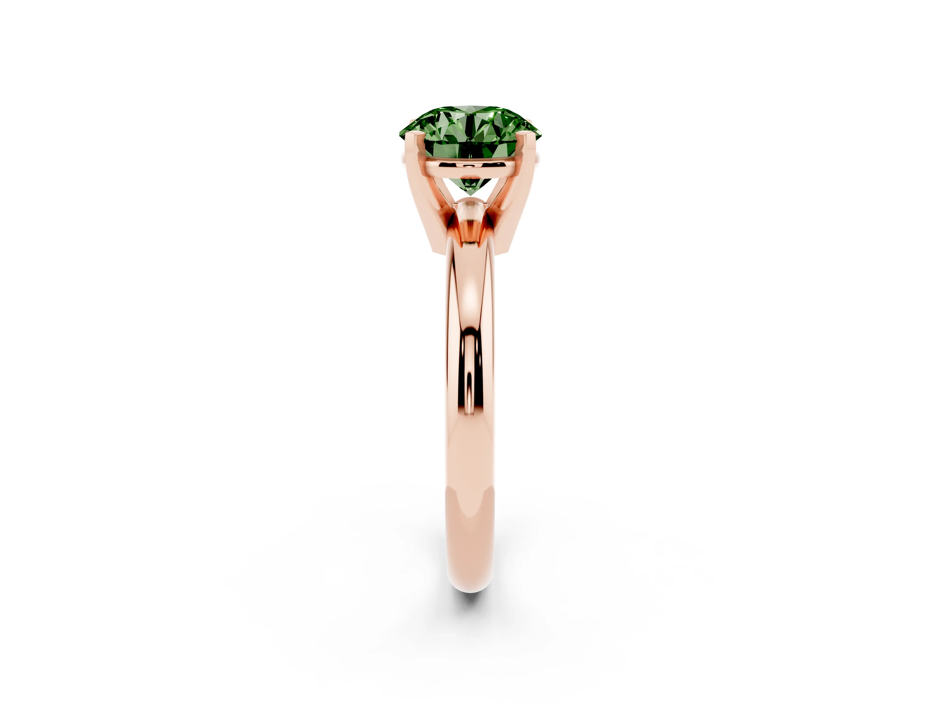 Fancy Green Round Cut Diamond Solitaire Engagement Ring Set in Rose gold with Round Band and Prong Setting