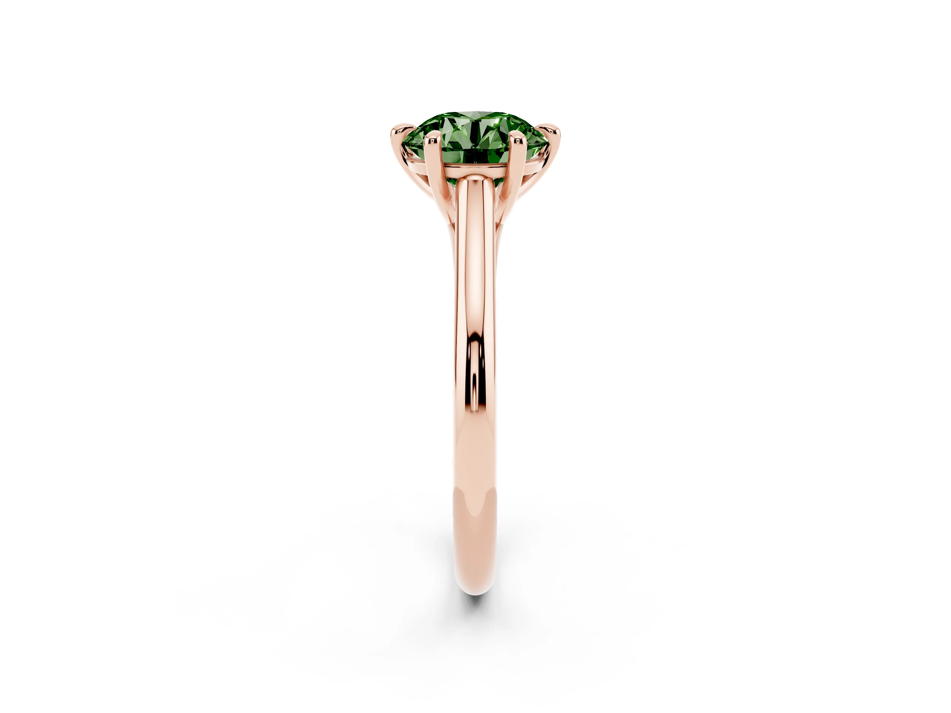 Fancy Green Round Cut Diamond Solitaire Engagement Ring Set in Rose gold with Prong Setting and Plain Classic Band