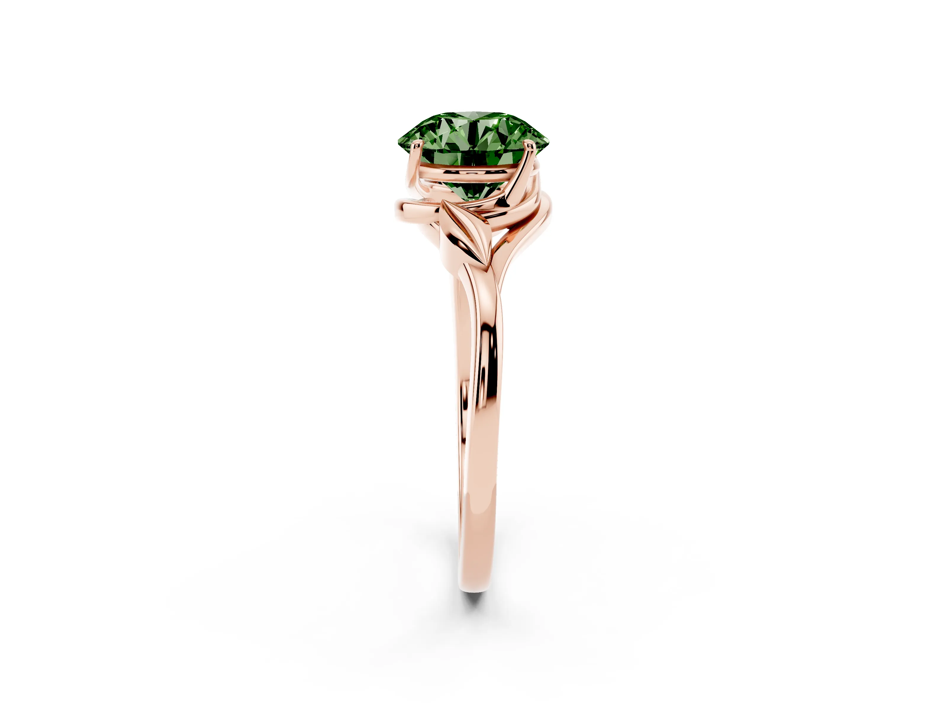 Fancy Green Round Cut Diamond Solitaire Ring Set in Rose gold with Polished Twist Band