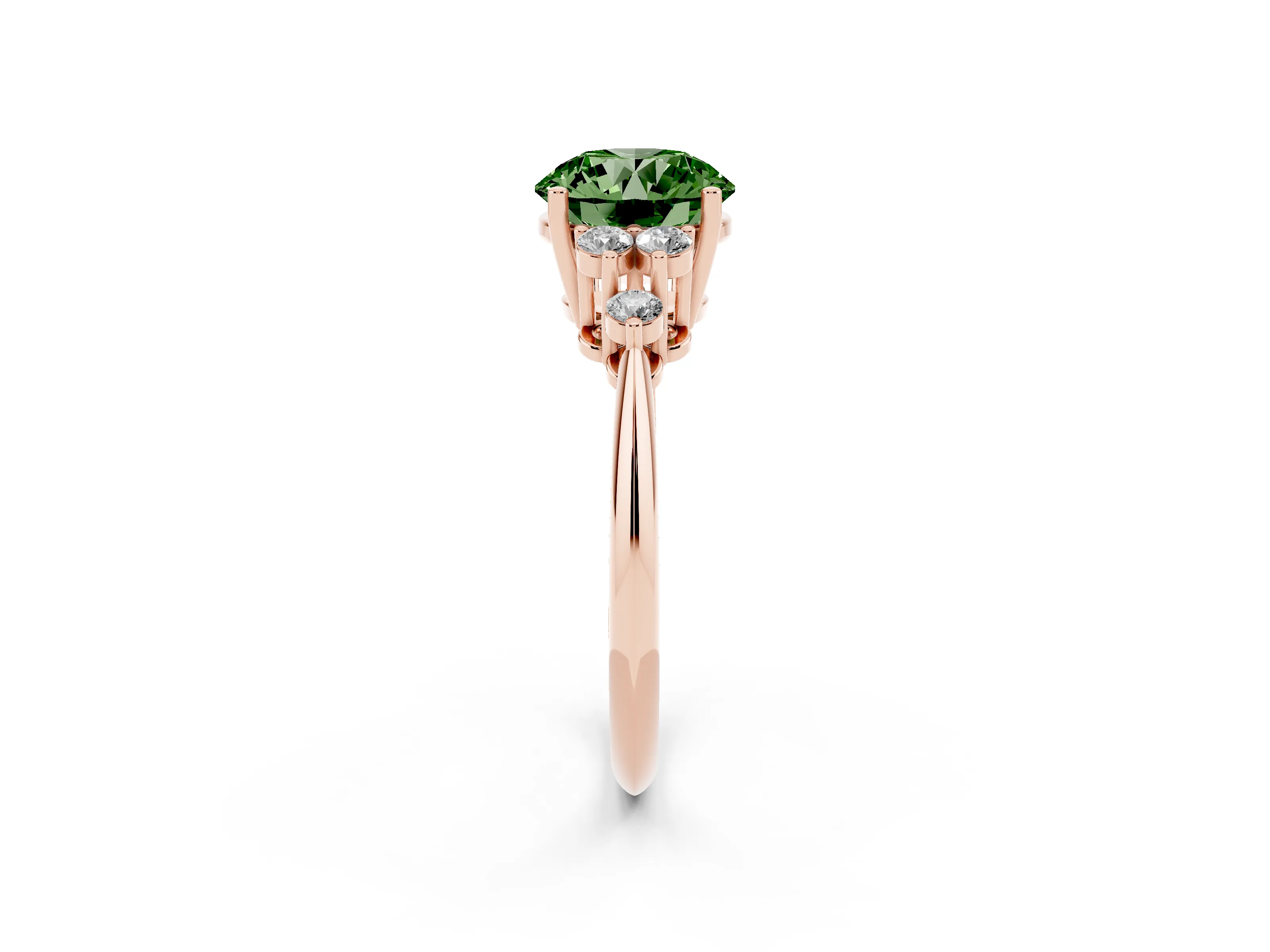 Fancy Green Round Cut Diamond Cluster Ring Set in Rose gold with Plain Band and Prong Setting