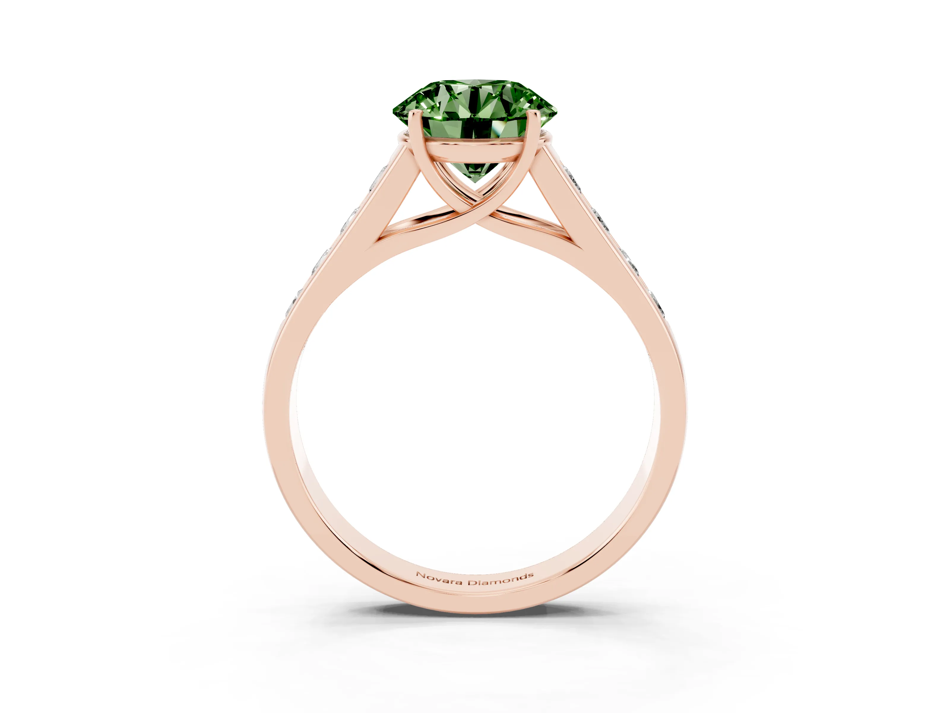Fancy Green Round Cut Diamond Solitaire Channel-Set Engagement Ring Set in Rose gold with Prong Setting