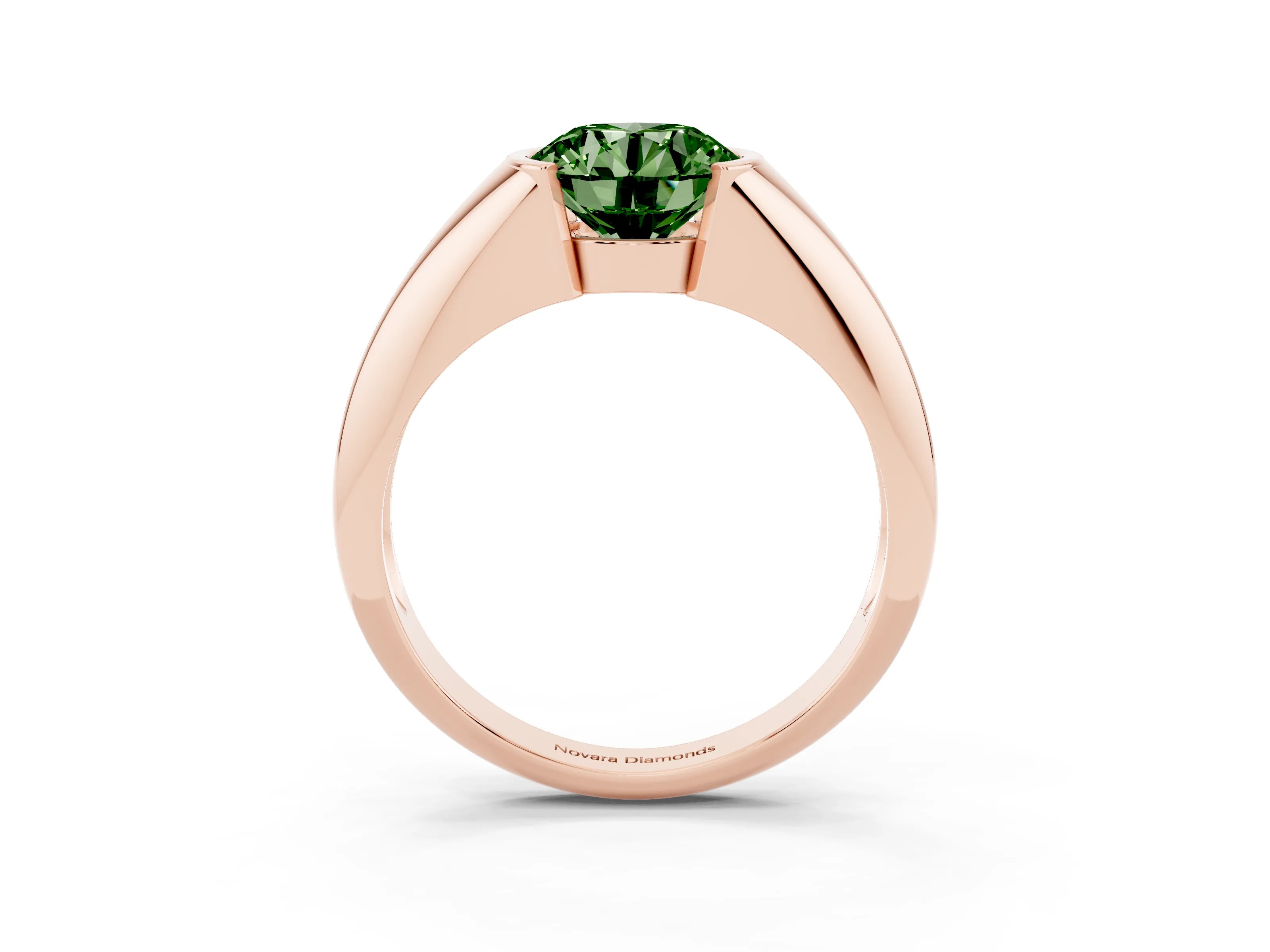 Fancy Green Round Cut Diamond Solitaire Tension Set Ring Set in Rose gold