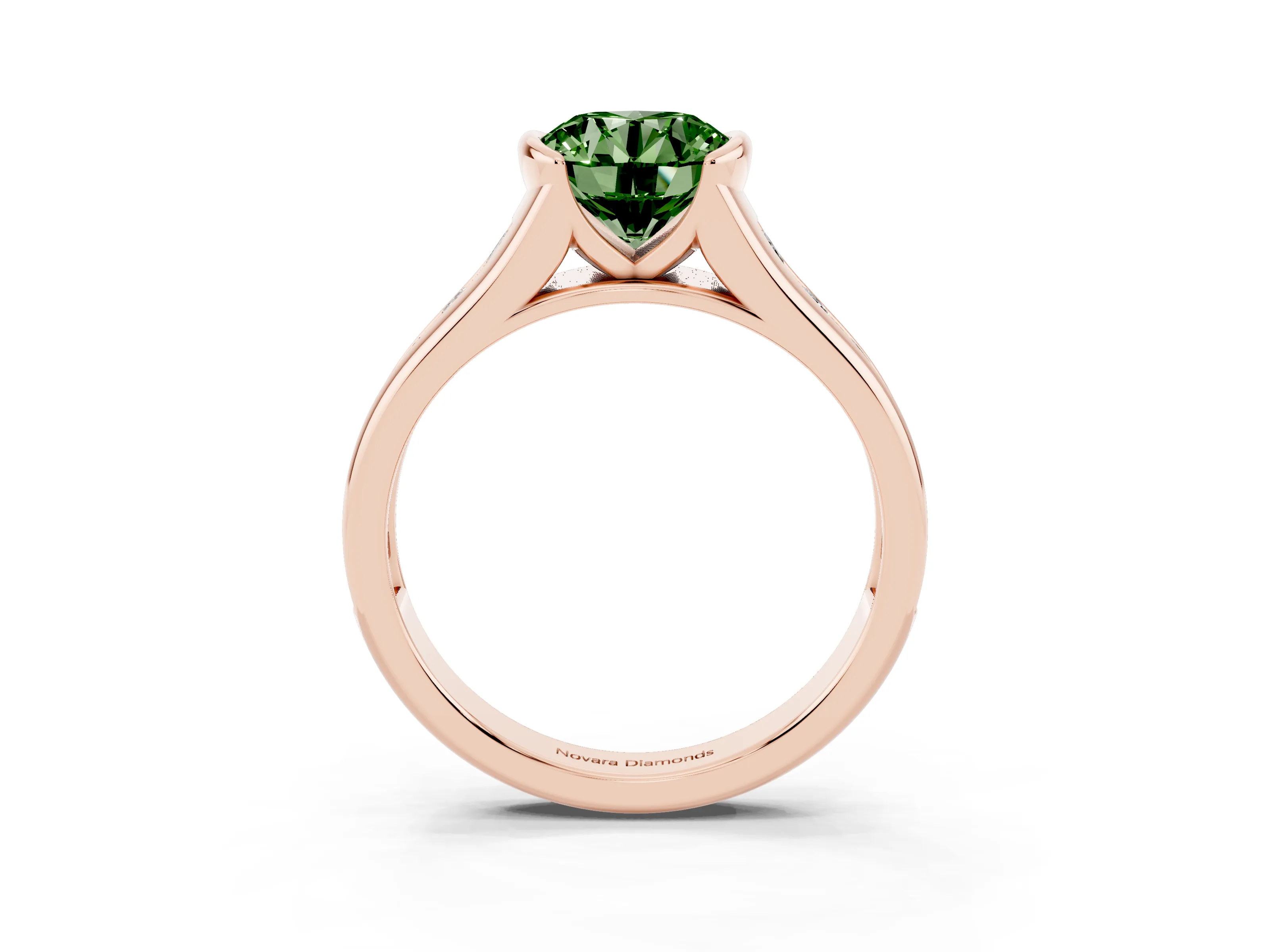 Fancy Green Round Cut Diamond Bezel-Set Solitaire Ring Set in Rose gold with Channel-Set Band