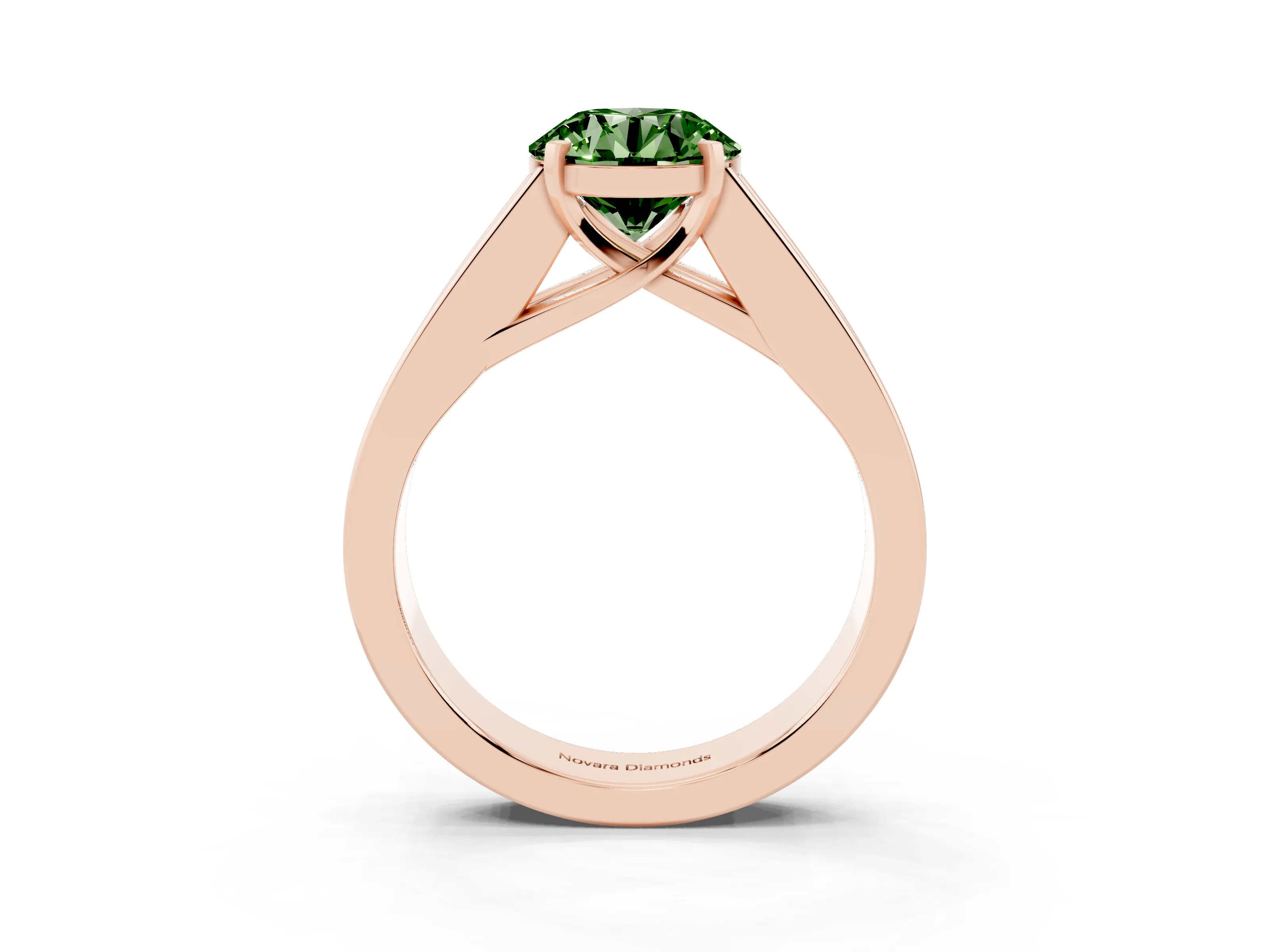 Fancy Green Round Cut Diamond Solitaire Ring Set in Rose gold with Channel-Set Accent Stones and Prong Setting
