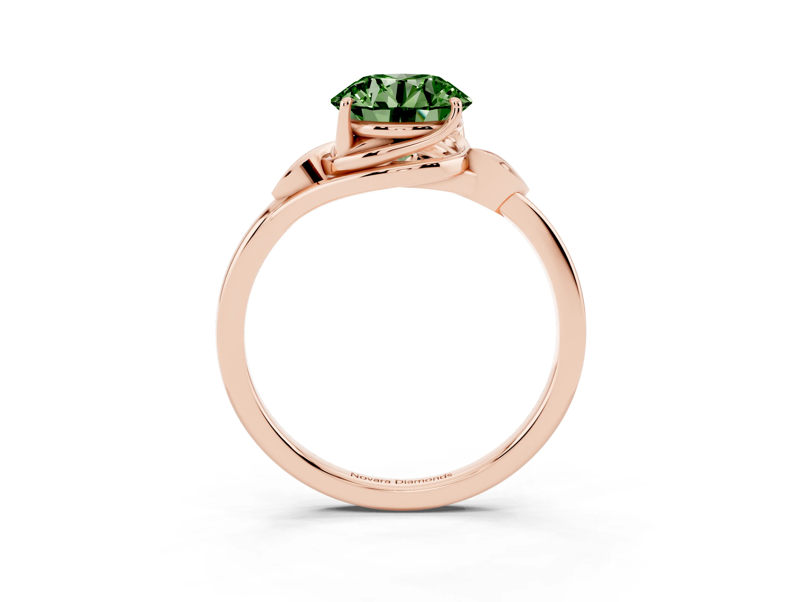 Fancy Green Round Cut Diamond Solitaire Ring Set in Rose gold with Polished Twist Band