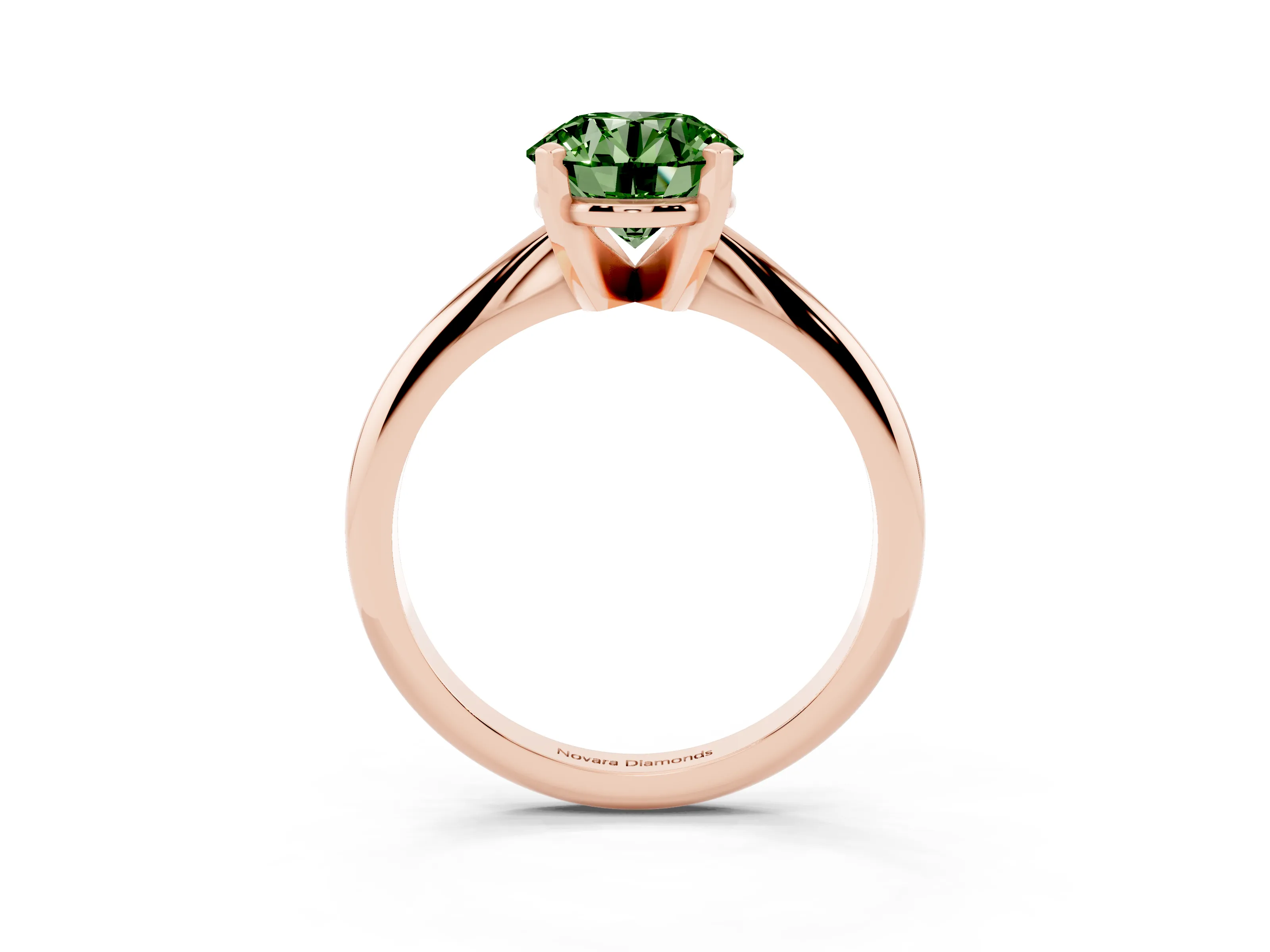 Fancy Green Round Cut Diamond Solitaire Ring Set in Rose gold with Prong Setting on a Plain Round Band