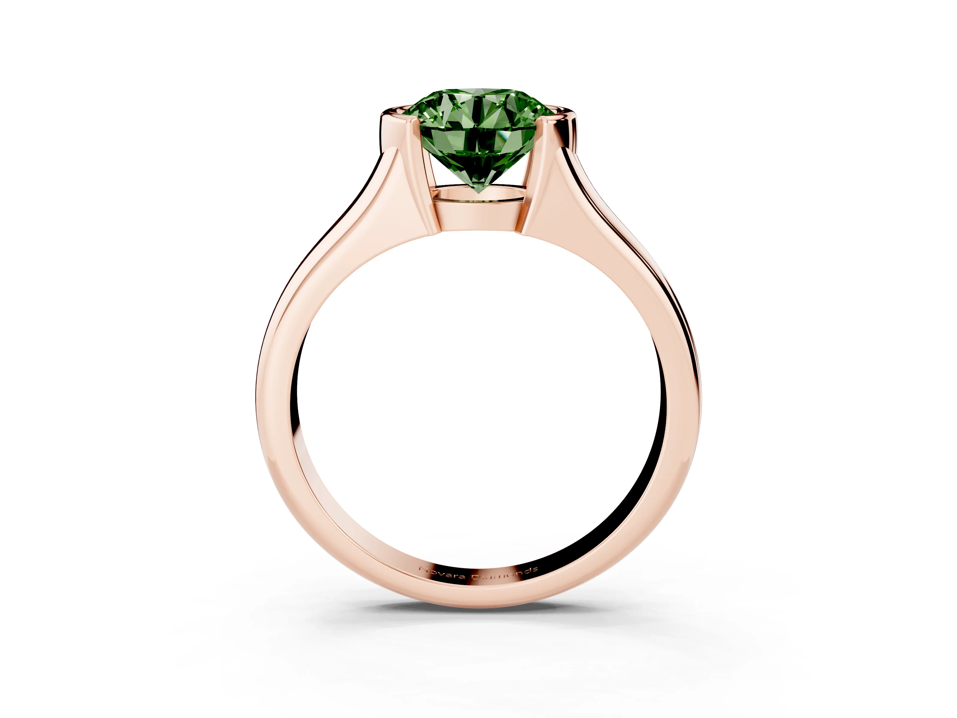Fancy Green Round Cut Diamond Solitaire Tension Set Ring Set in Rose gold with Split Shank Band