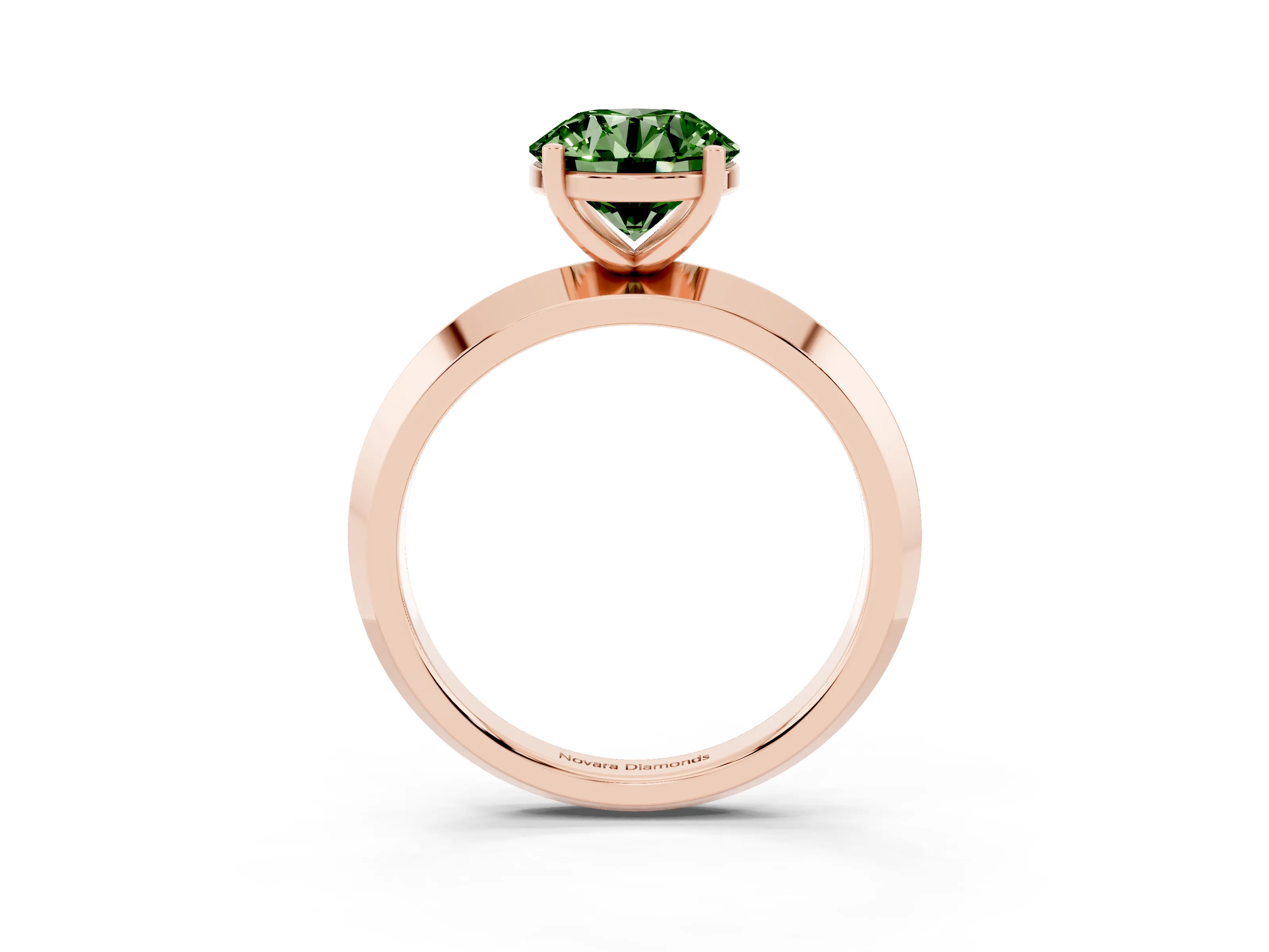 Fancy Green Round Cut Diamond Solitaire Engagement Ring Set in Rose gold with Flat Band and Prong Setting