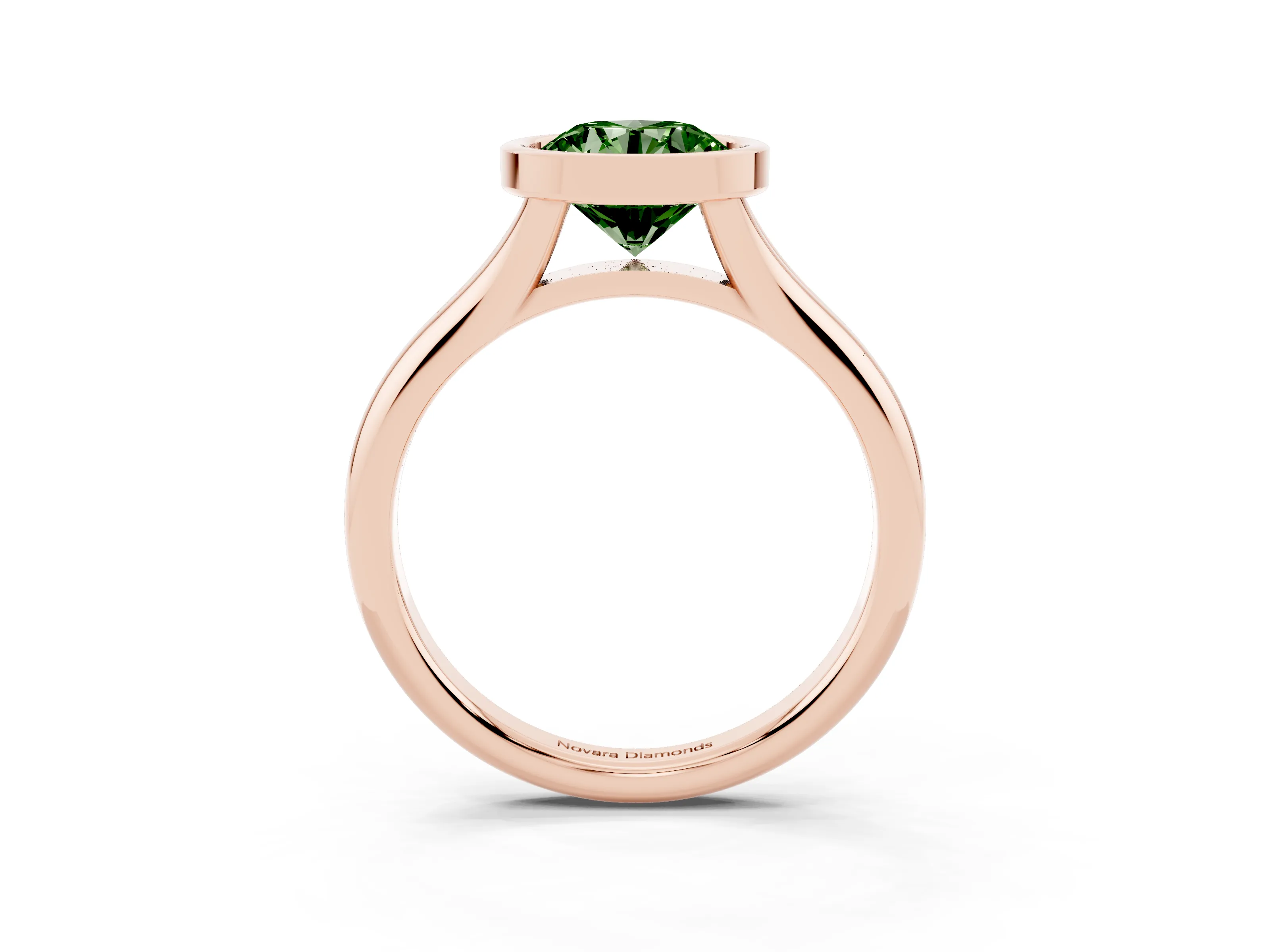 Fancy Green Bezel Set Round Cut Diamond Solitaire Ring Set in Rose gold with Smooth Band