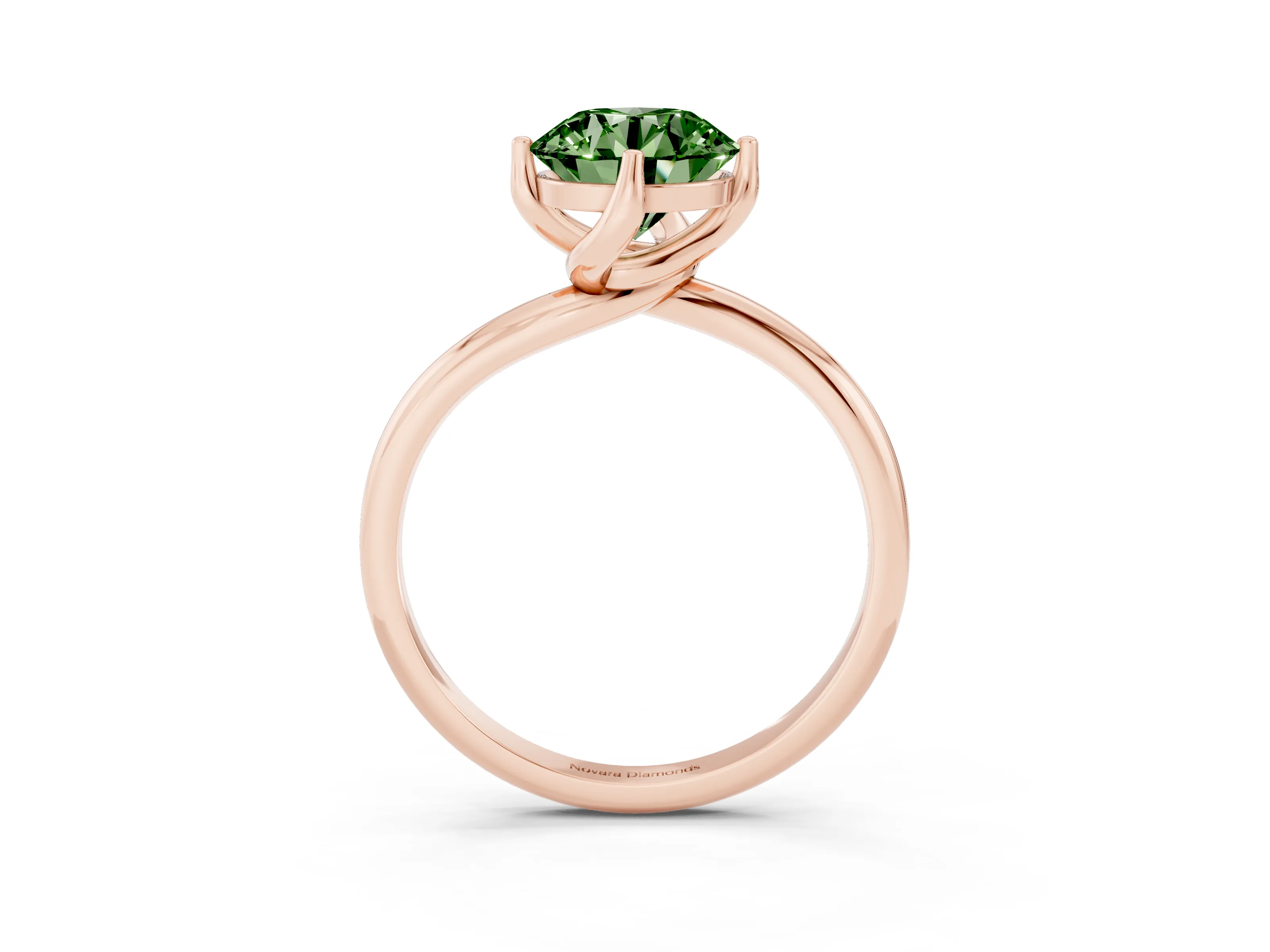 Fancy Green Round Cut Diamond Solitaire Engagement Ring Set in Rose gold with Classic Plain Band