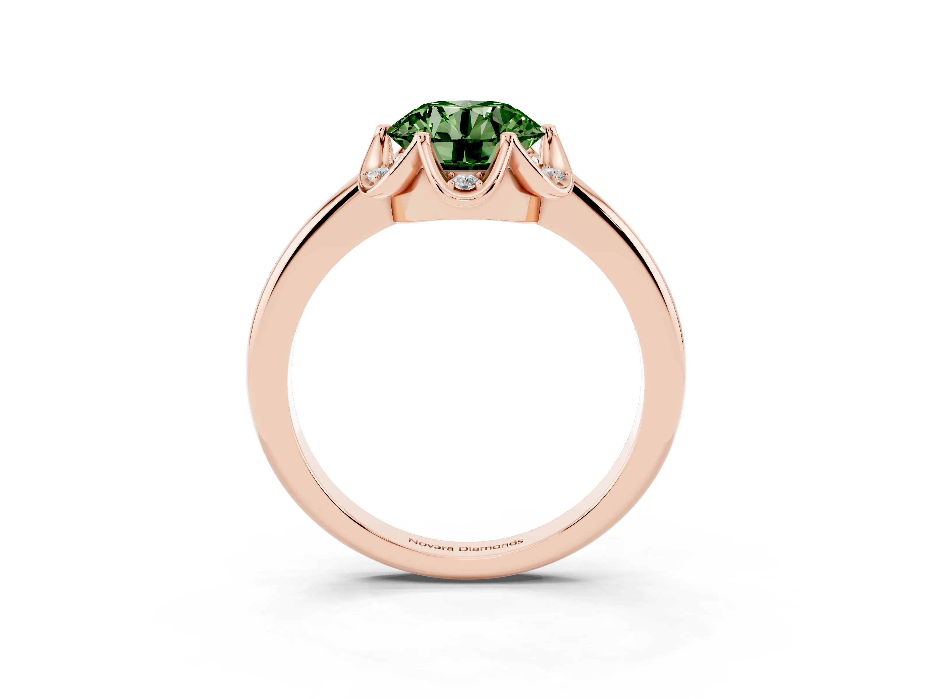 Fancy Green Round Cut Diamond Round Cluster Halo Ring Set in Rose gold with Solitaire Band and Prong Setting