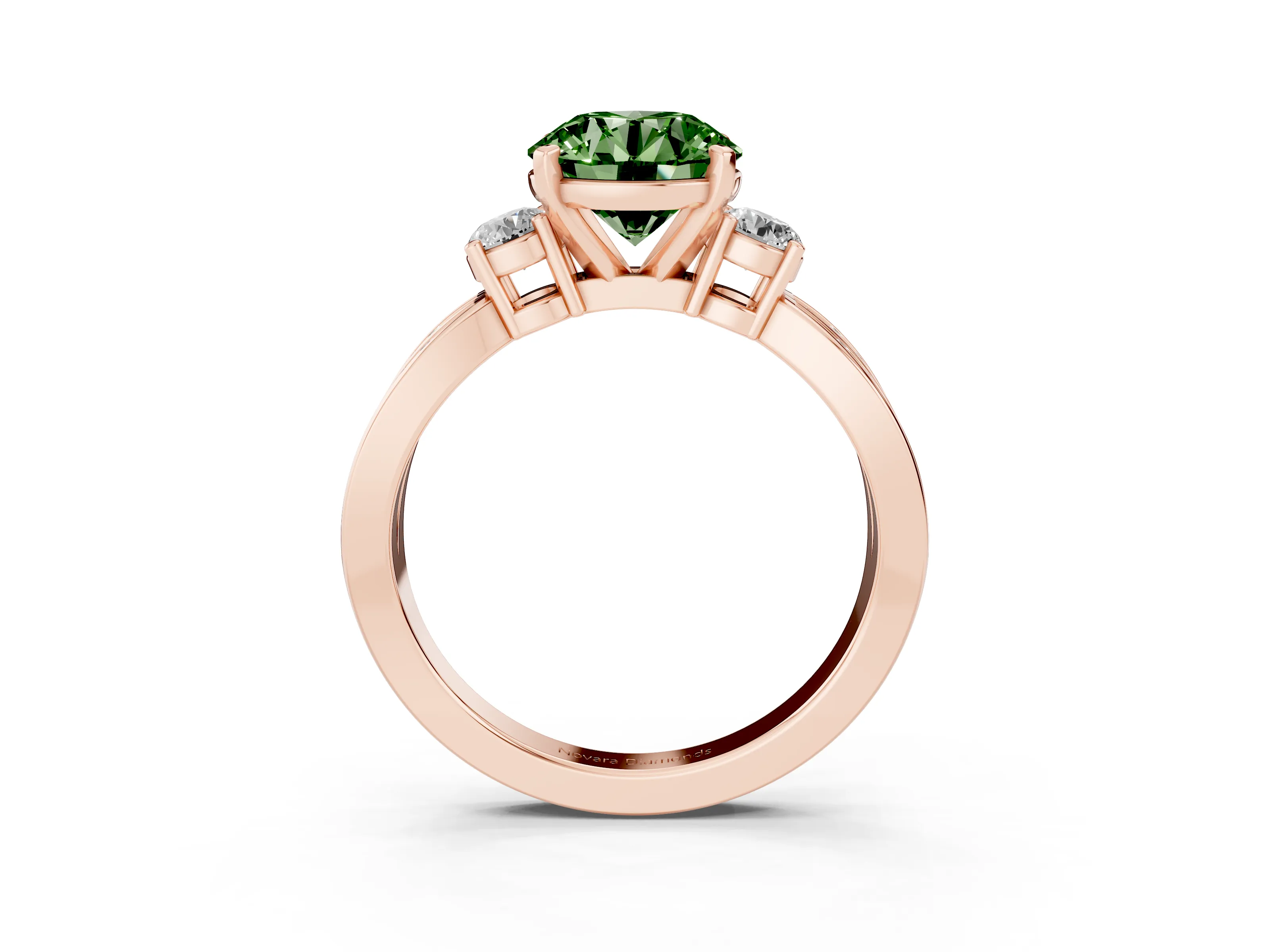 Fancy Green Three-Stone Round Cut Diamond Twist Band Ring Set in Rose gold with Pavé Accents and Prong Setting