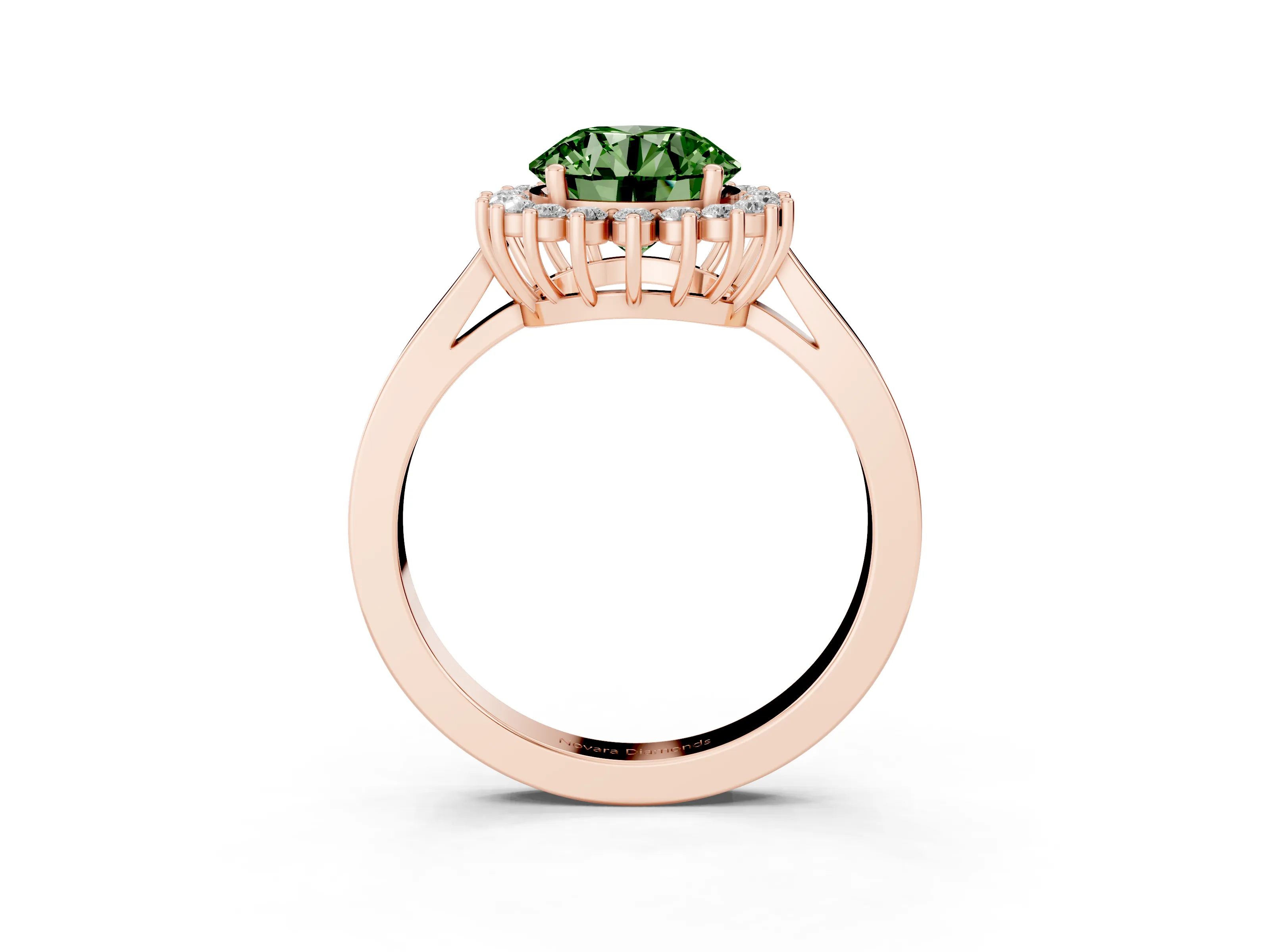 Fancy Green Round Cut Diamond Halo Ring Set in Rose gold with Round Halo and Smooth Solitaire Band