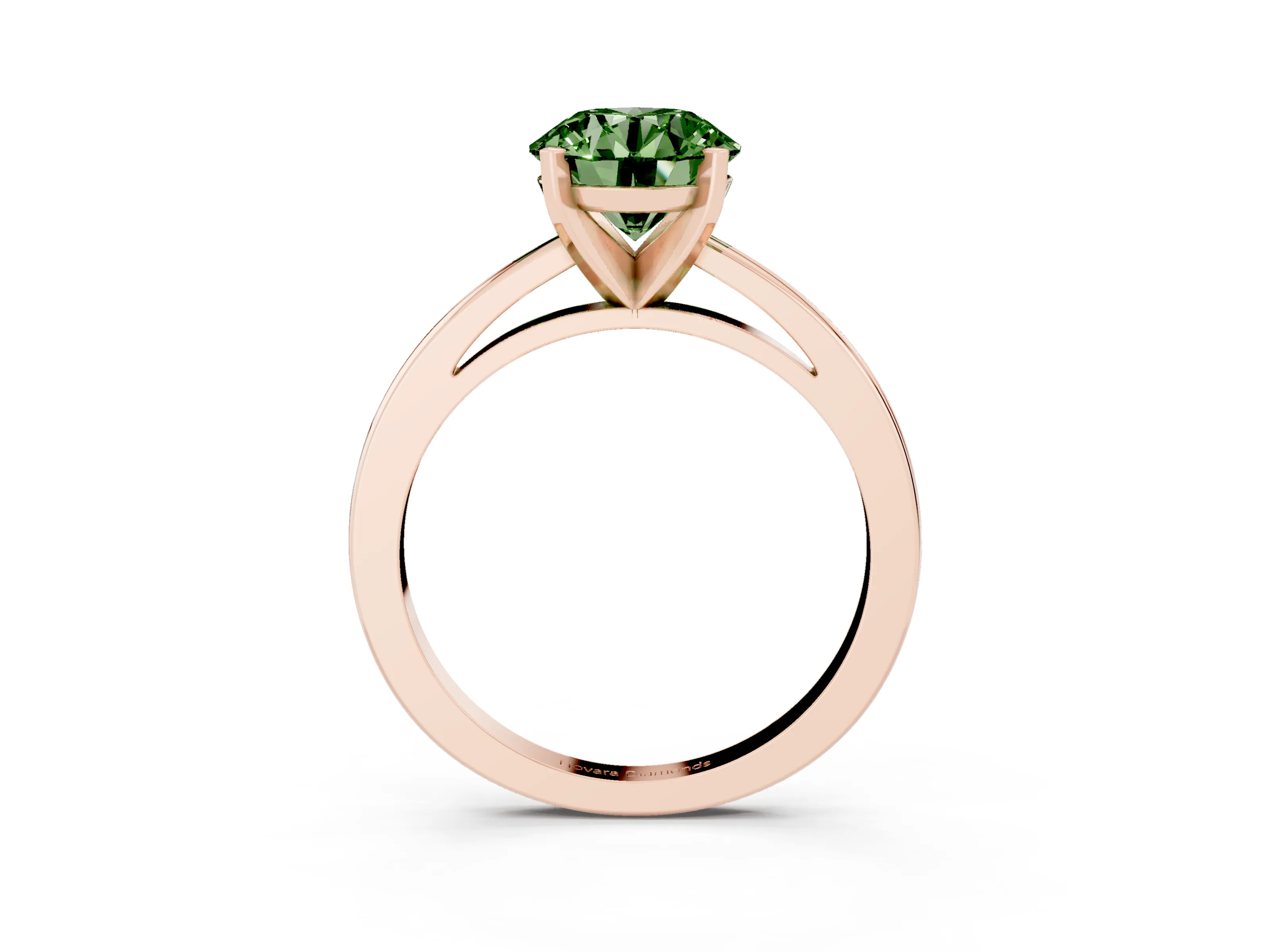 Fancy Green Round Cut Diamond Solitaire Engagement Ring Set in Rose gold with Prong Setting on a Classic Band