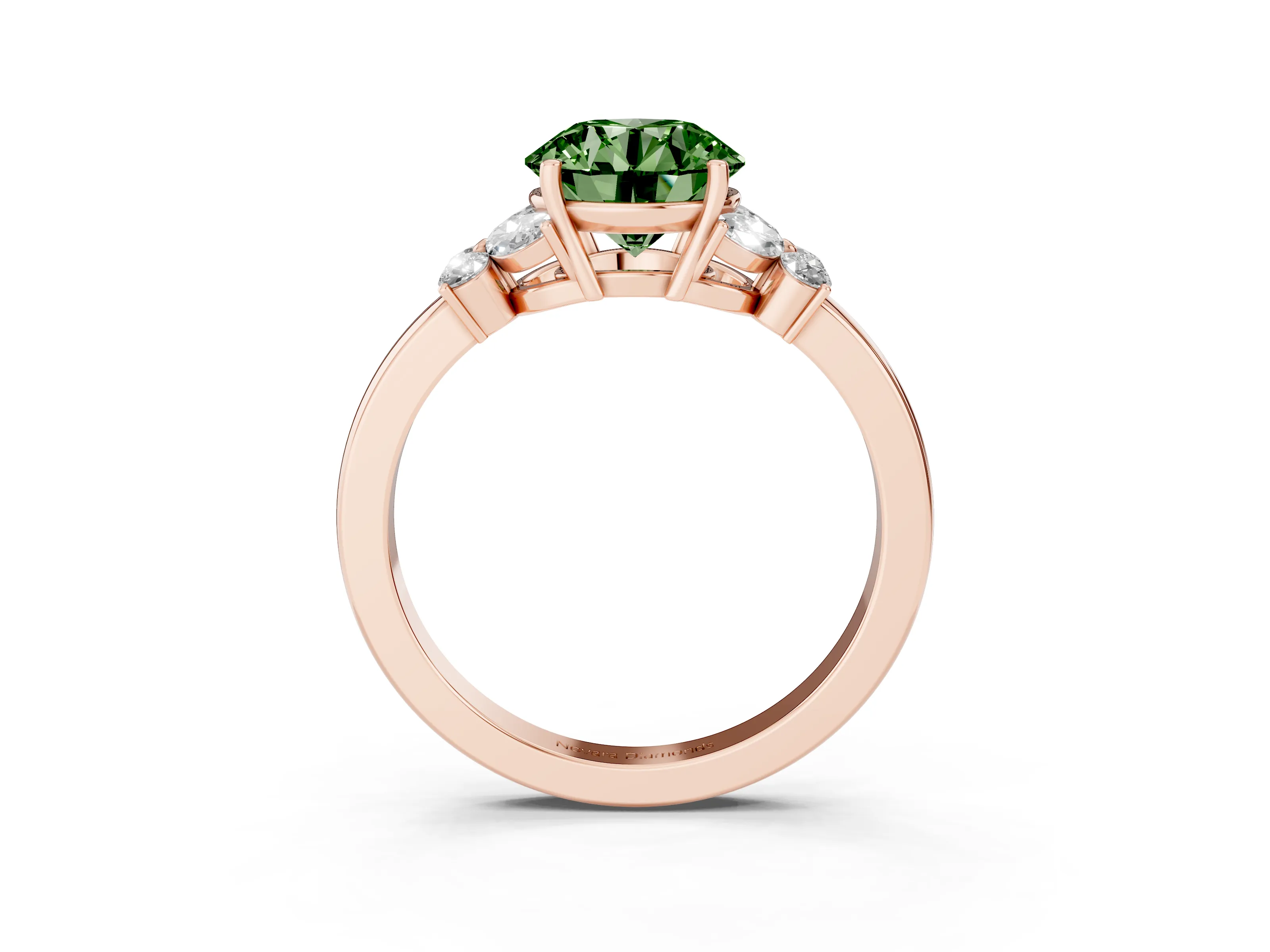 Fancy Green Round Cut Diamond Solitaire Floral Ring Set in Rose gold with Marquise Petals and Prong Setting