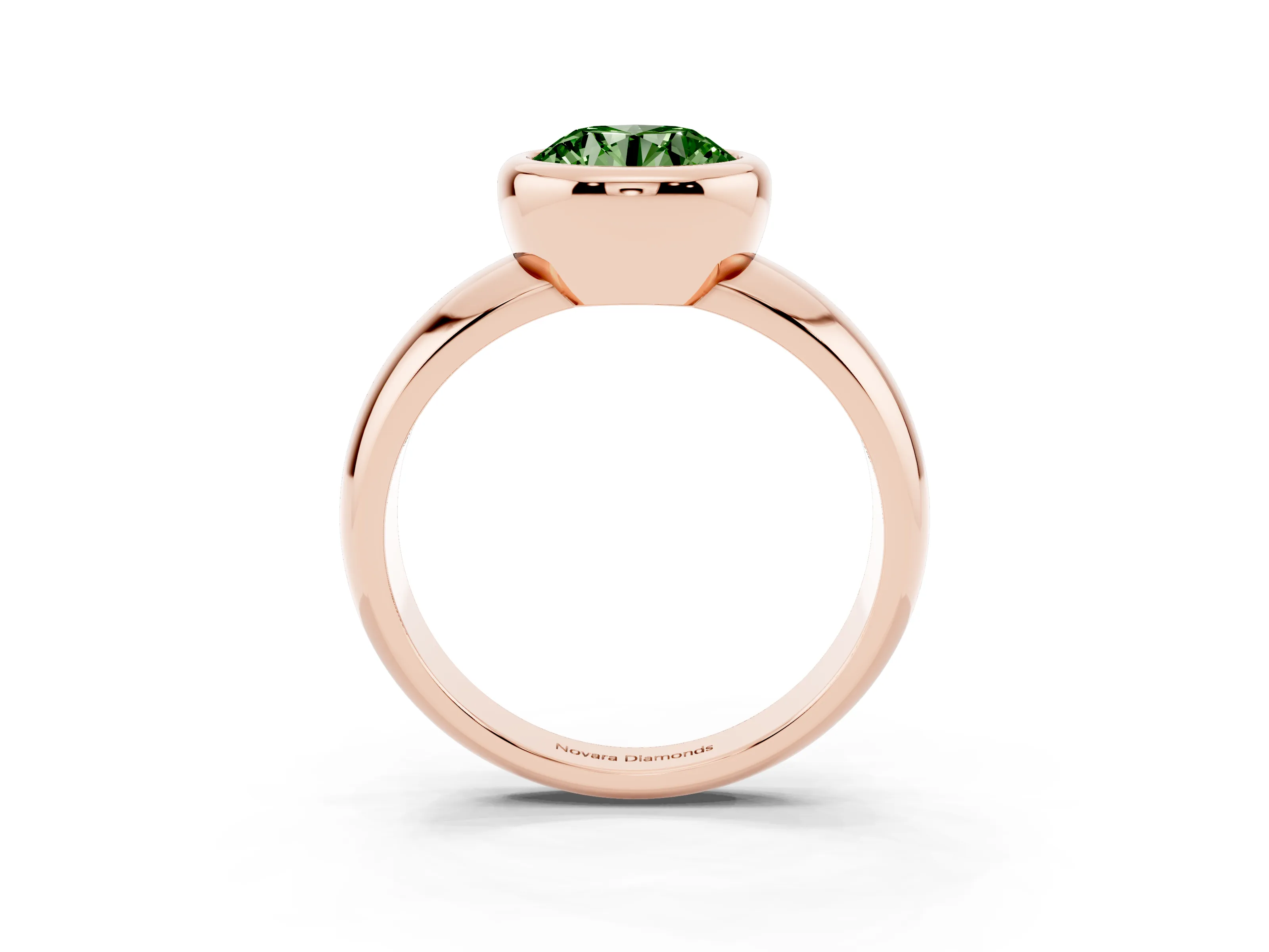 Fancy Green Bezel Set Round Cut Diamond Solitaire Ring Set in Rose gold with Wide Band